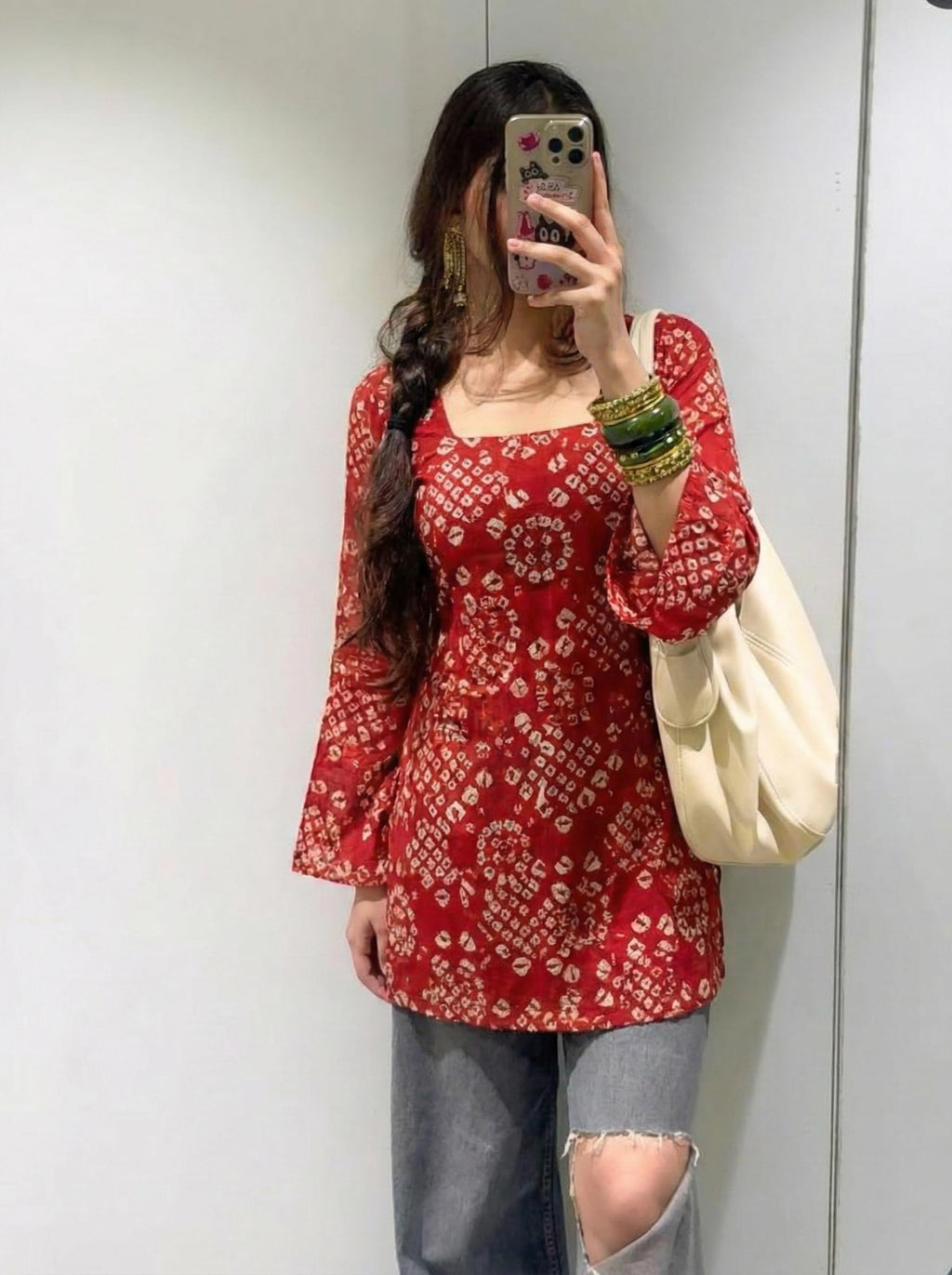 ANNI Designer Women's Viscose Blend Printed Short Kurti (NABILA RED-VKS02_S-VKS02_Red -VKS02_Small)