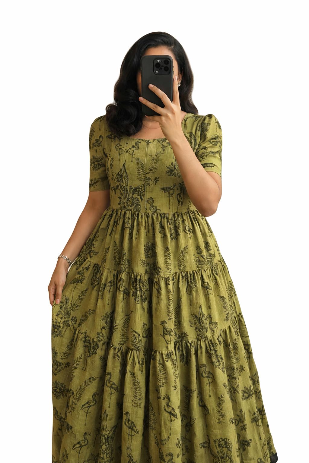 Women's Rayon A-Line Midi Dress, Red and White Floral Print, Short Sleeves, Tiered Design, Round Neck, Summer Wear (in, Alpha, XL, MINTGREEN)