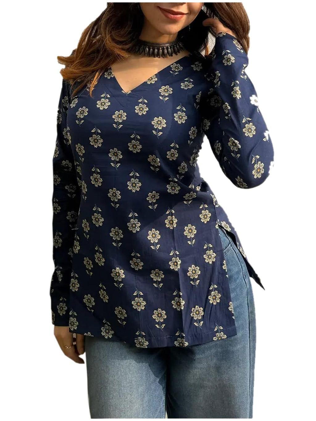 ANNI Designer Women's Viscose Blend Printed Short Kurti (Chandran Blue_M_Blue_Medium)