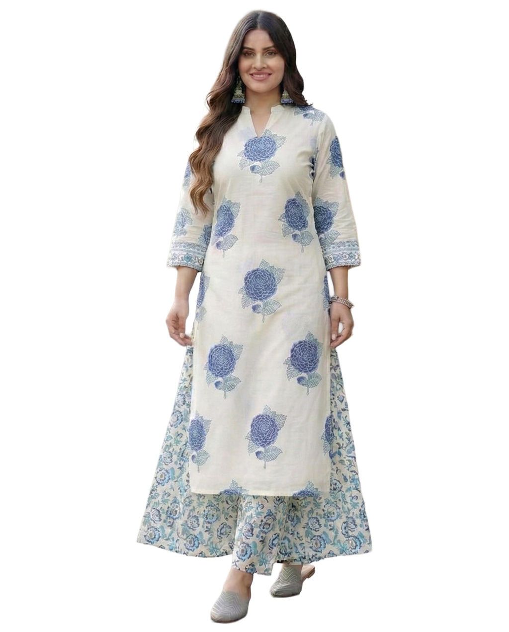 ANNI Designer Women's Viscose Blend Straight Printed Kurta with Palazzo (Chinon White_XXL_White_XX-Large)