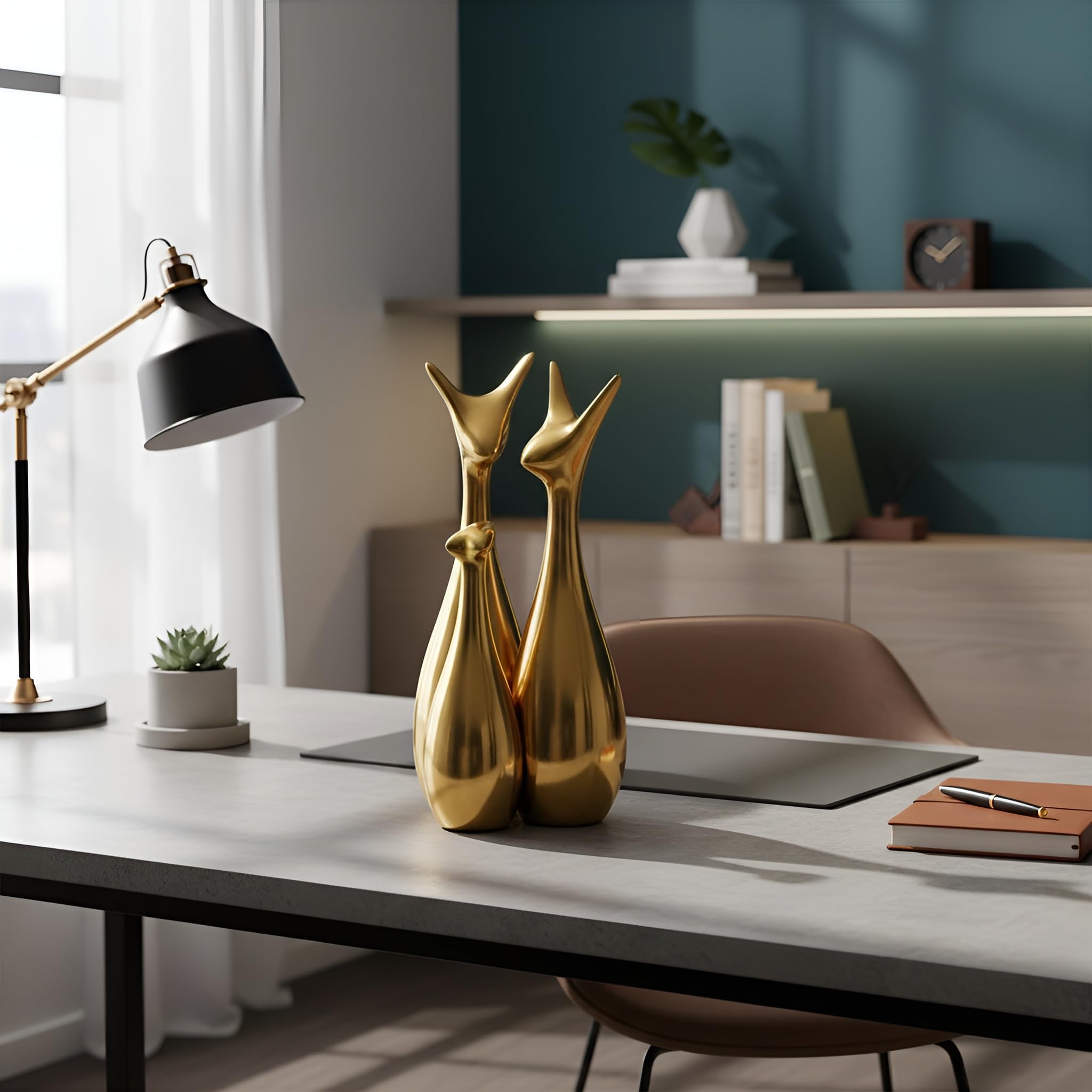 LIFEHAXTORE® Home Decor Lucky Deer Family | Metallic Golden Finish Ceramic Figurine for Decor - (Set of 3, Golden)