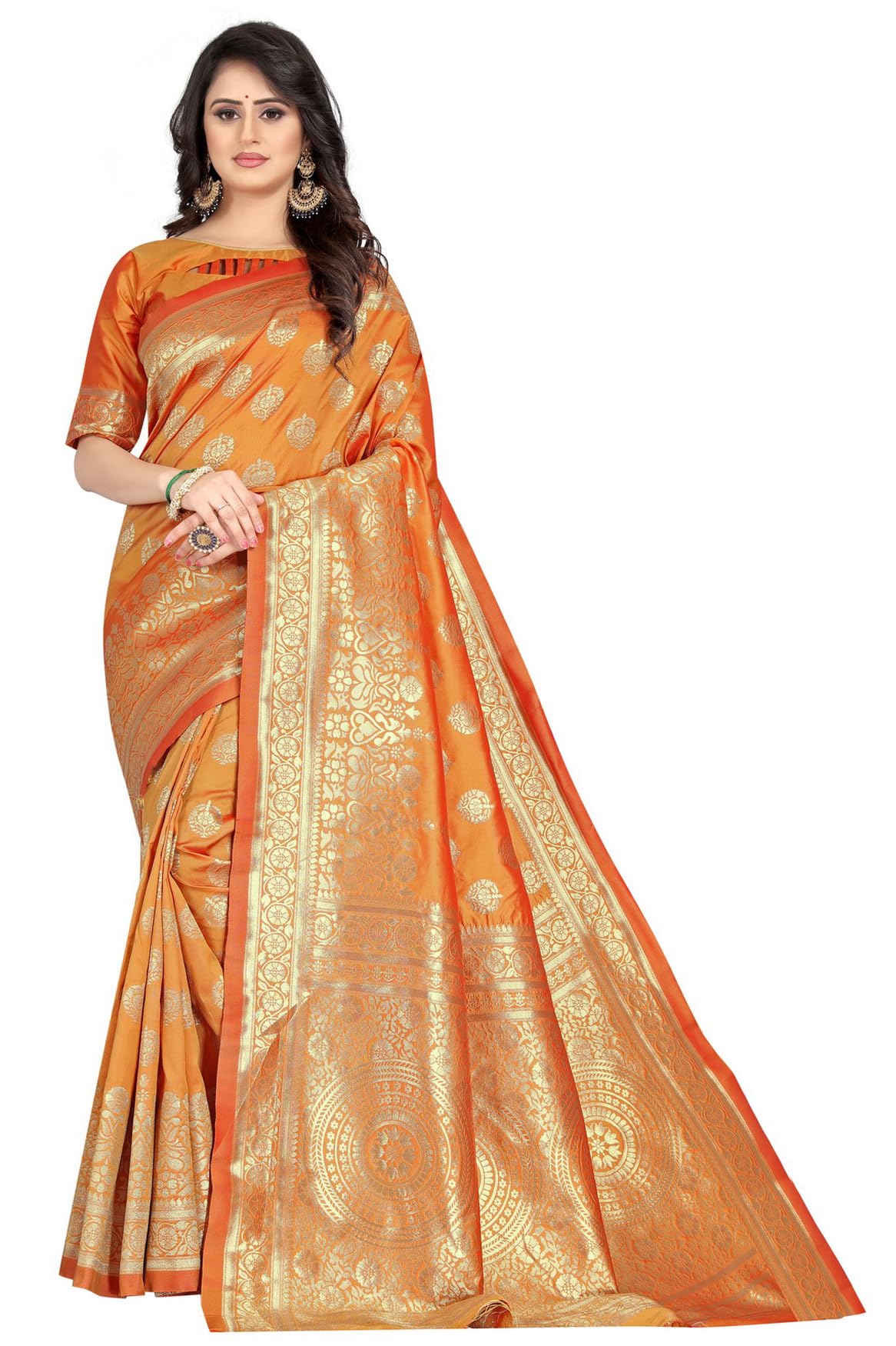Shasmi Women's Banarasi Saree Pure Kanjivaram Silk Saree Soft new ladies 2026 Design Wear Pattu Sarees Latest Cotton Party Sari collections With Blouse Piece for Wedding sadi (PARI S-2 MUSTARD)