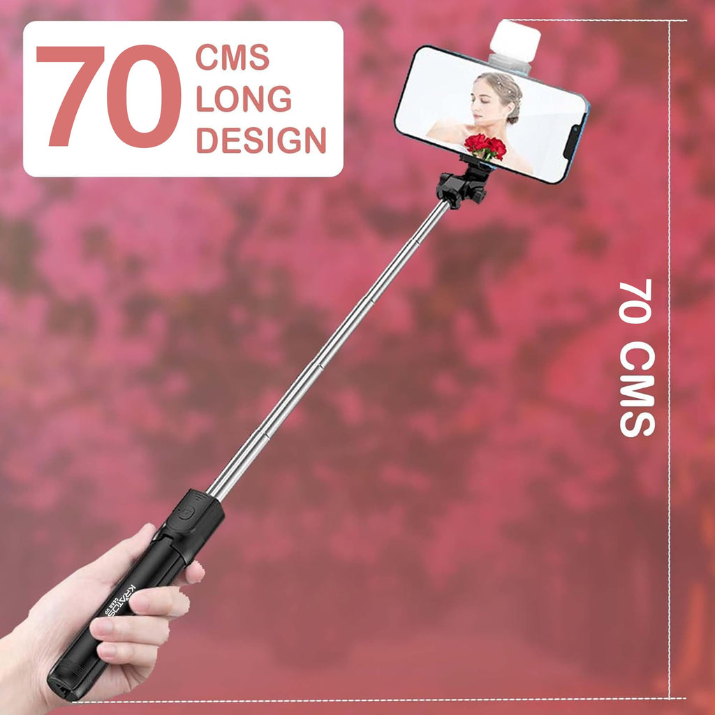 Kratos 28 Inch Selfie Stick Tripod Stand with Light, 3-in-1 Multifunctional Design, Rechargeable LED Light with Two Brightness Levels with Bluetooth Remote for Makeup, Selfie & Photoshoot