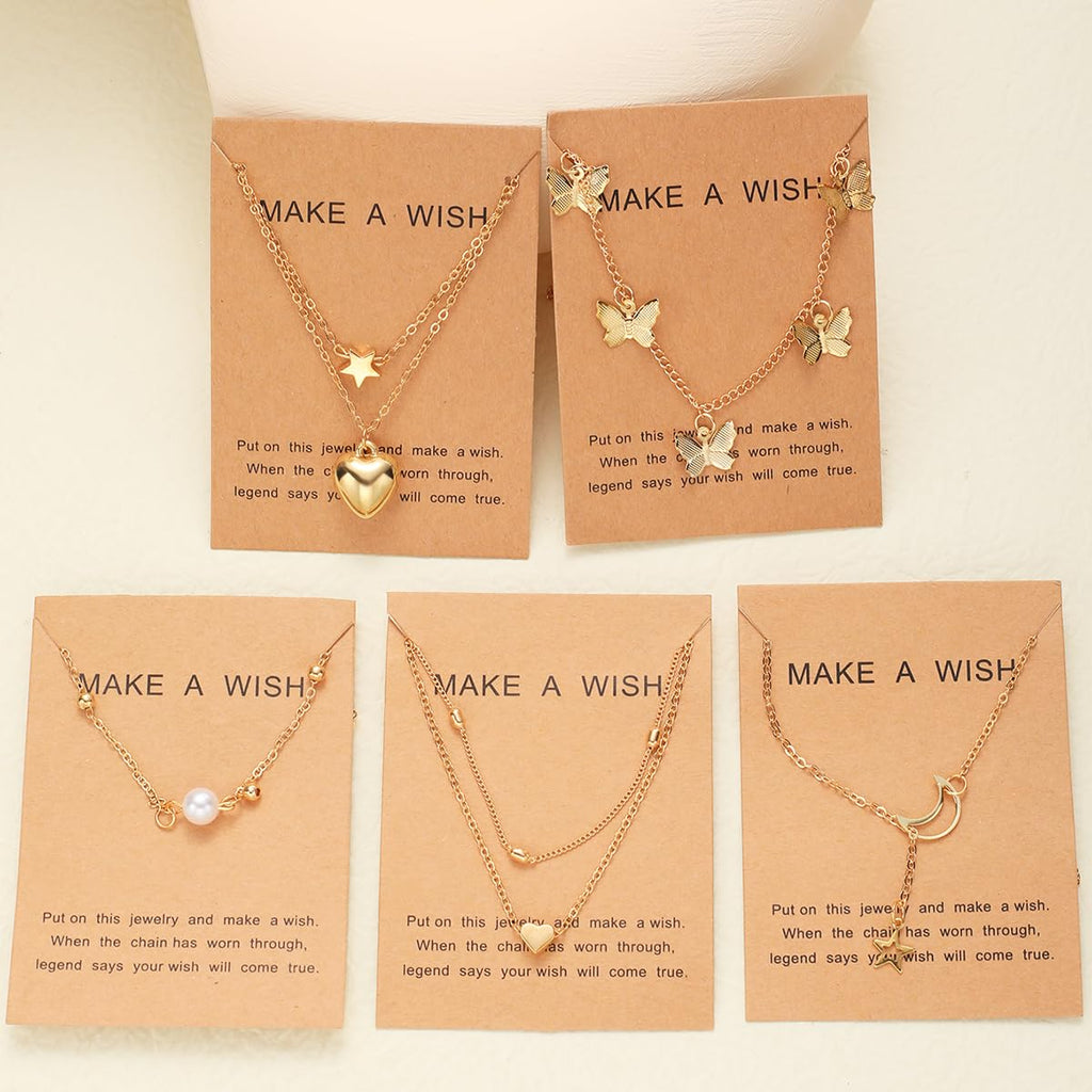 Shining Diva Fashion 5 Pcs Latest Stylish Heart Butterfly Pearl Necklace Jewellery Set for Women Pendant Necklace Gifts for Girls (16476np)