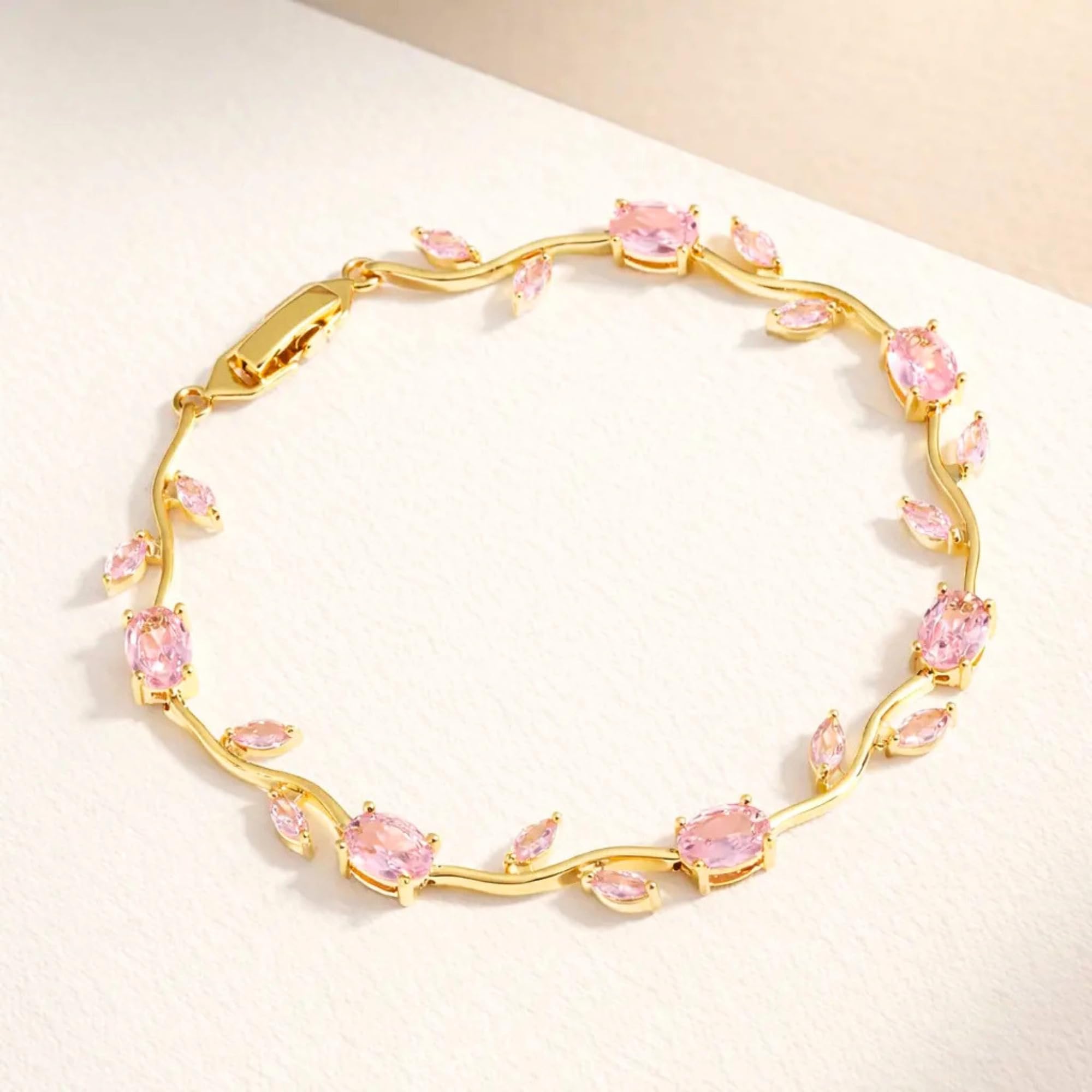Salve Coquette Golden Baby Tulip Bracelet for Women Stylish | Anti Tarnish Jewellery for Women, Hand Wristlet for Girls | Aesthetic Accessories for Girls, Valentine’s Gift for Girlfriend (Pink - Gold)