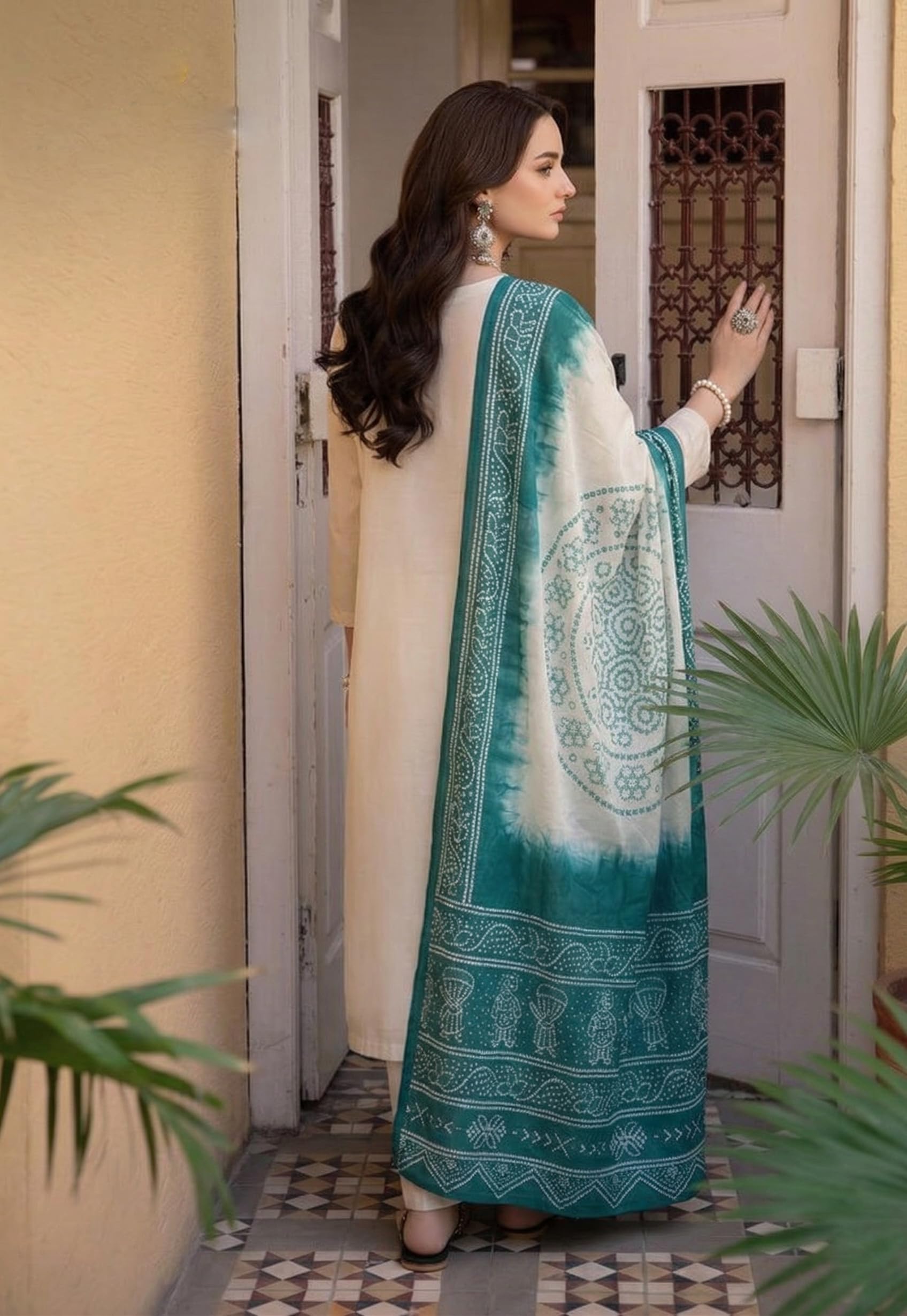 ANNI Designer Women's Viscose Blend Embroidery Straight Kurta with Palazzo & Dupatta (YUGITHA White_L_White_Large)