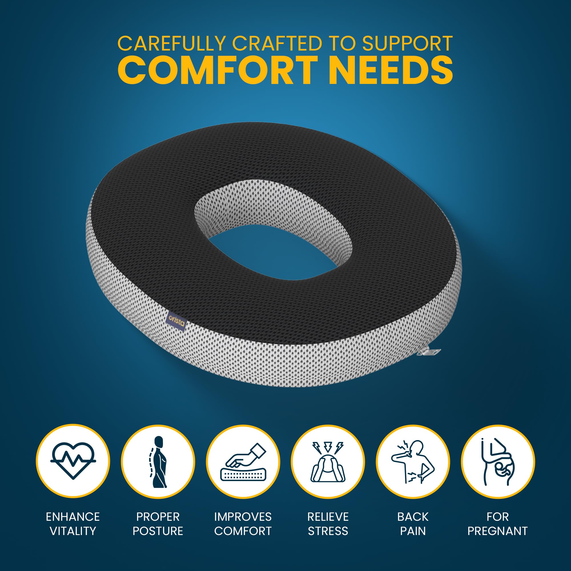 Orista Memory Foam Donut Cushion for Sitting | Orthopedic Seat Cushion with Breathable Mesh Cover | Coccyx Tailbone Pressure Relief Cushion for Office Chair Car & Home