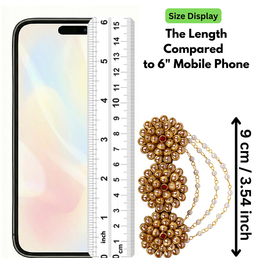 Elegant Floral Hair Clips for Women, Girls & Kids – Pearl & Gemstone Decorated Center Barrette, Lotus Design, Decorative Hair Accessories, Indian Ethnic Hair Jewelry, Gift for Women (Gold)