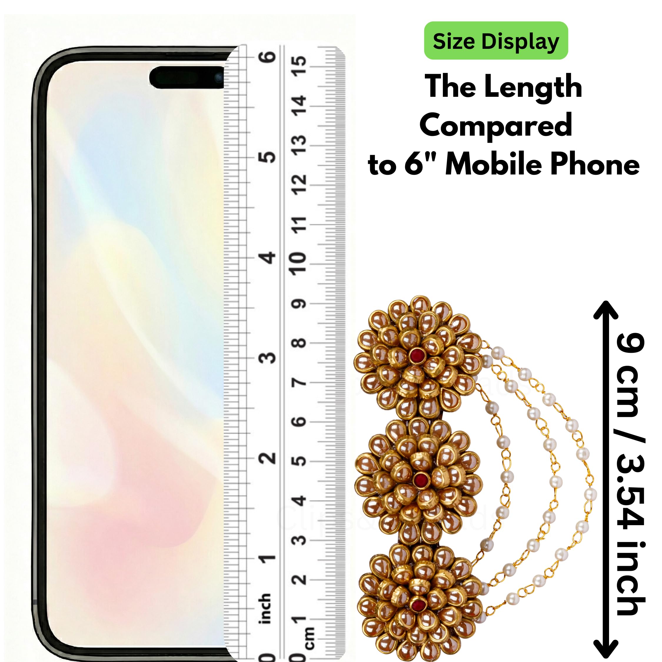 Elegant Floral Hair Clips for Women, Girls & Kids – Pearl & Gemstone Decorated Center Barrette, Lotus Design, Decorative Hair Accessories, Indian Ethnic Hair Jewelry, Gift for Women (Gold)