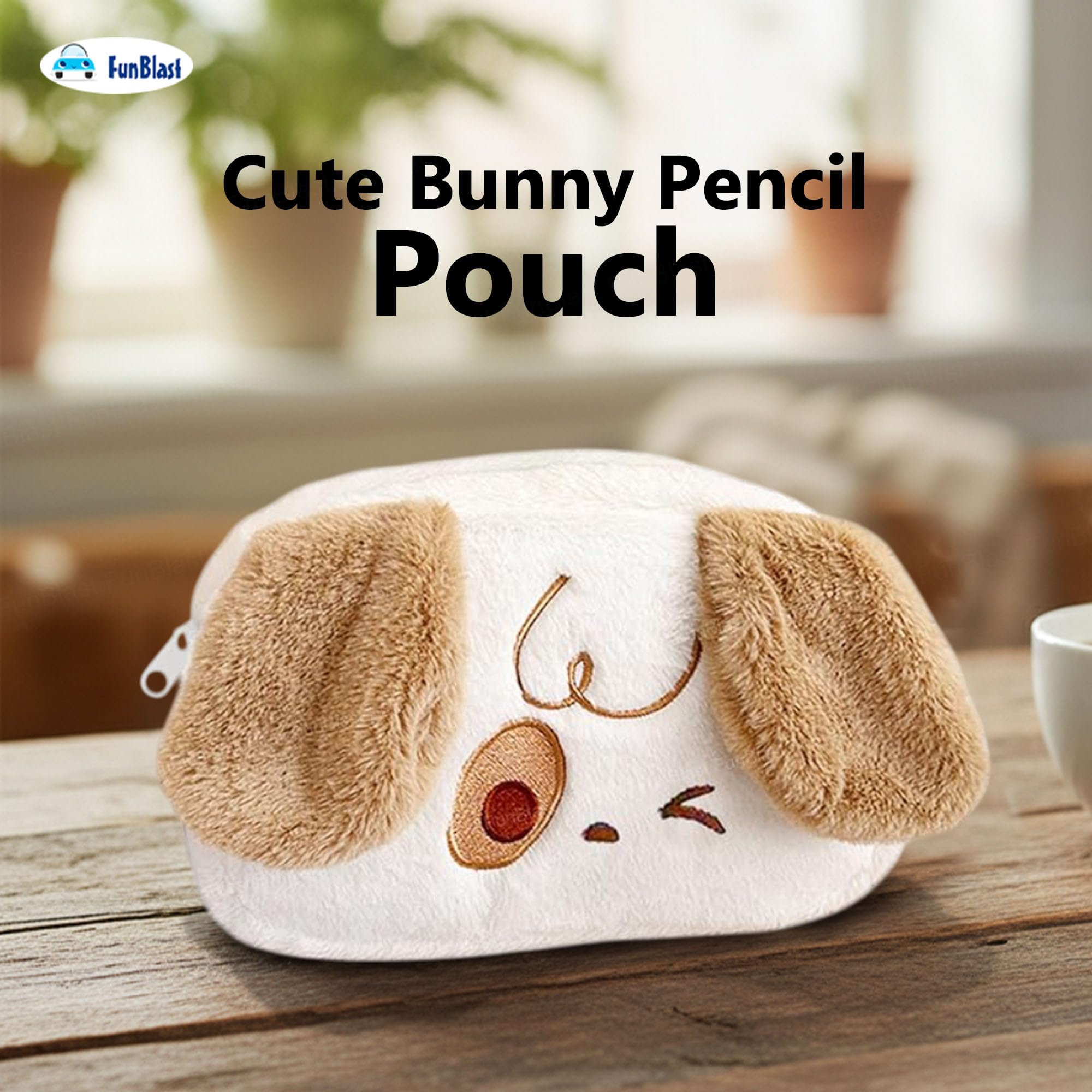 FunBlast Cute Bunny Pencil Pouch for Girls – Multi-Purpose Zipper Pouch Case for School Kids, Cute Cosmetic Pouch for Girls, Coin Pouch, Travel Pouch, Fur Pouches for School/Office (Multicolor)
