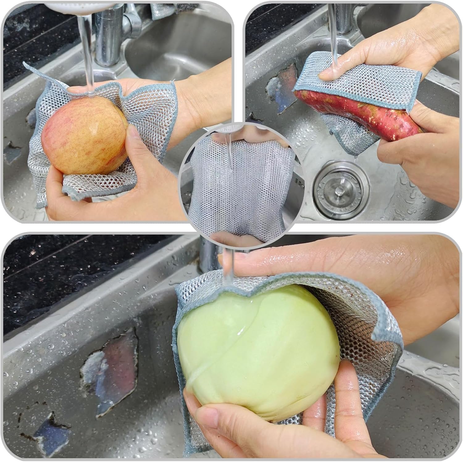 VARENYYA [ 7-pcs ] Wire Dishwashing Rags for Wet and Dry Non-Scratch Steel Wool Scrubber,Cleaning Pads Multi-use Kitchen Wipes, Stainless Steel Miracle Cleaning Cloths Scrub Sponges