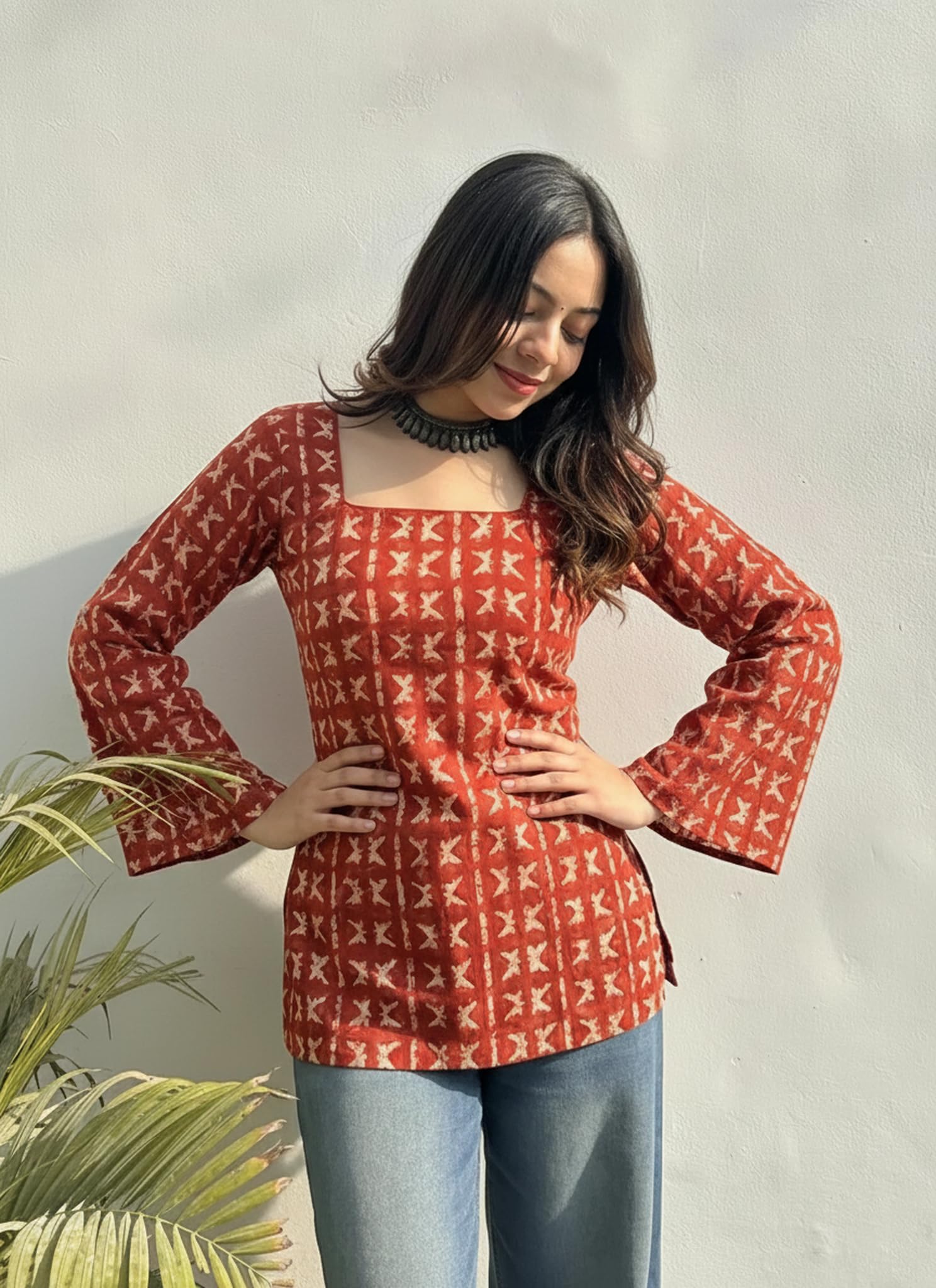 ANNI Designer Women's Viscose Blend Printed Short Kurti (Naganika Red_L_Red_Large)