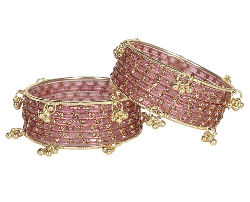 Swara Creations Kashmiri Ghungroo Raindrop Bangles Combo Set | Light Pink Color| for Women and Girls|Set of 16 Pcs (SKU417)