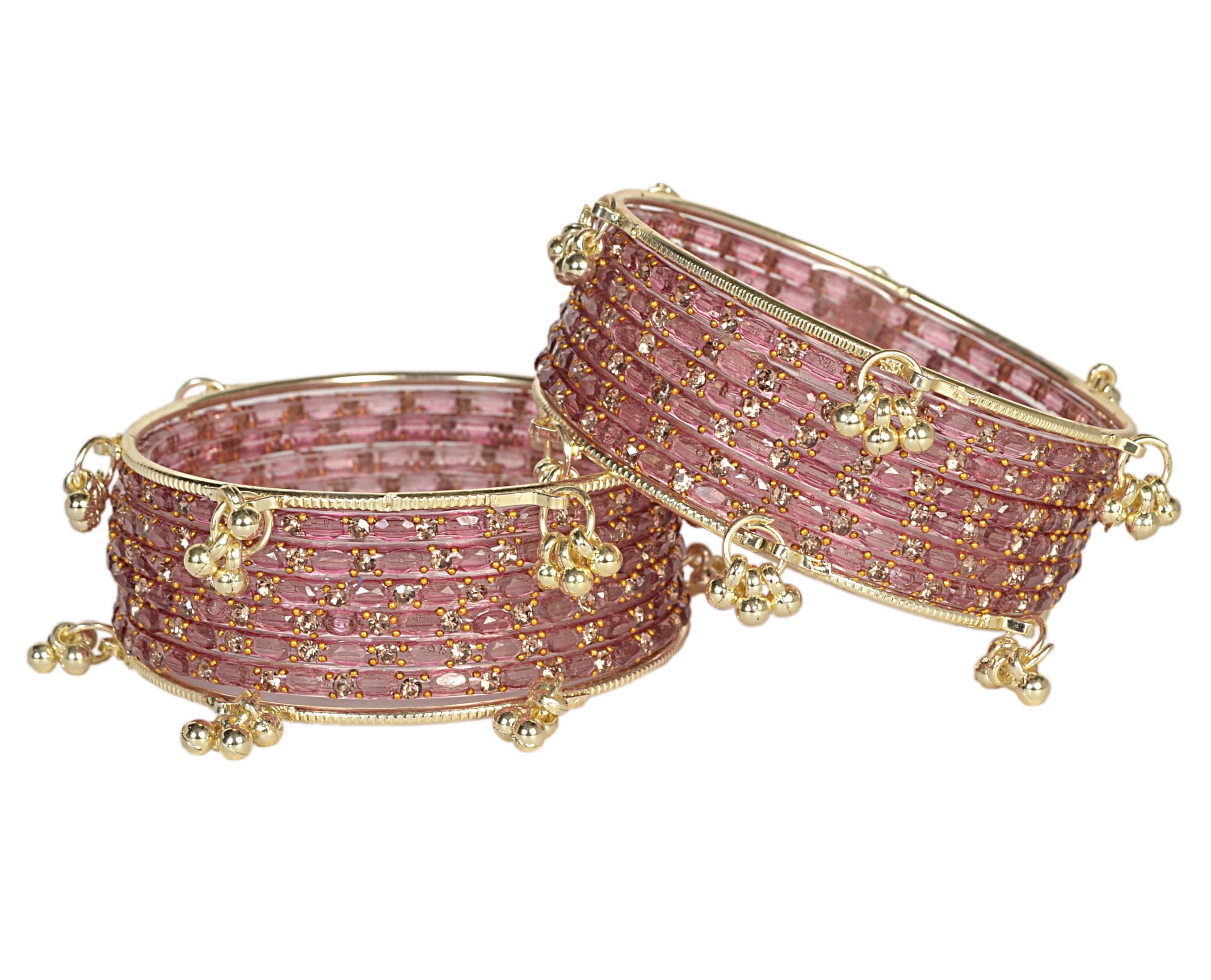 Swara Creations Kashmiri Ghungroo Raindrop Bangles Combo Set | Light Pink Color| for Women and Girls|Set of 16 Pcs (SKU417)
