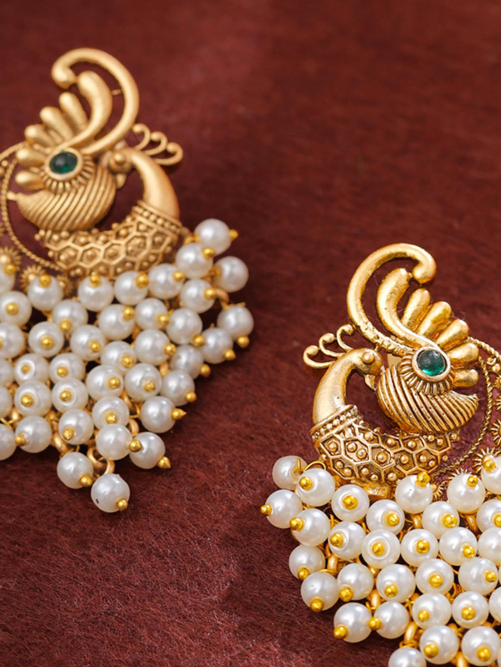 Yellow Chimes Pearl Drop Earrings for Women | Traditional Golden Peacock Shaped Earrings | Gold Plated White Pearls Earrings for Girls | Eternal Elegance | Birthday Anniversary Gift for Girls Women