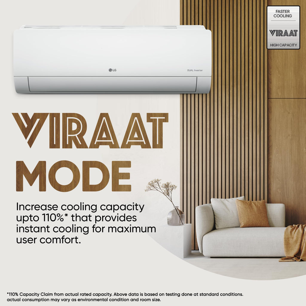 LG 1.5 Ton 3 Star, Hot & Cold AC for All Season, DUAL Inverter Split AC (Copper, Convertible 5-in-1, VIRAAT Mode, 4 Way Air Swing, HD Filter with Anti-Virus Protection, US-H19BNXE, White)