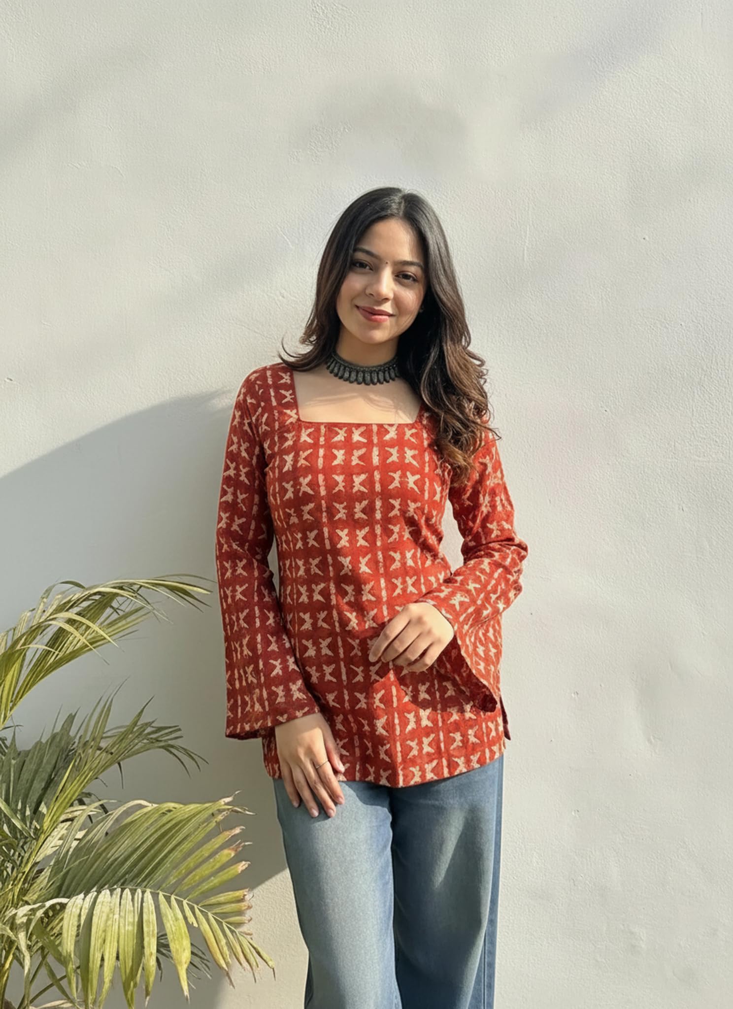 ANNI Designer Women's Viscose Blend Printed Short Kurti (Naganika Red_L_Red_Large)