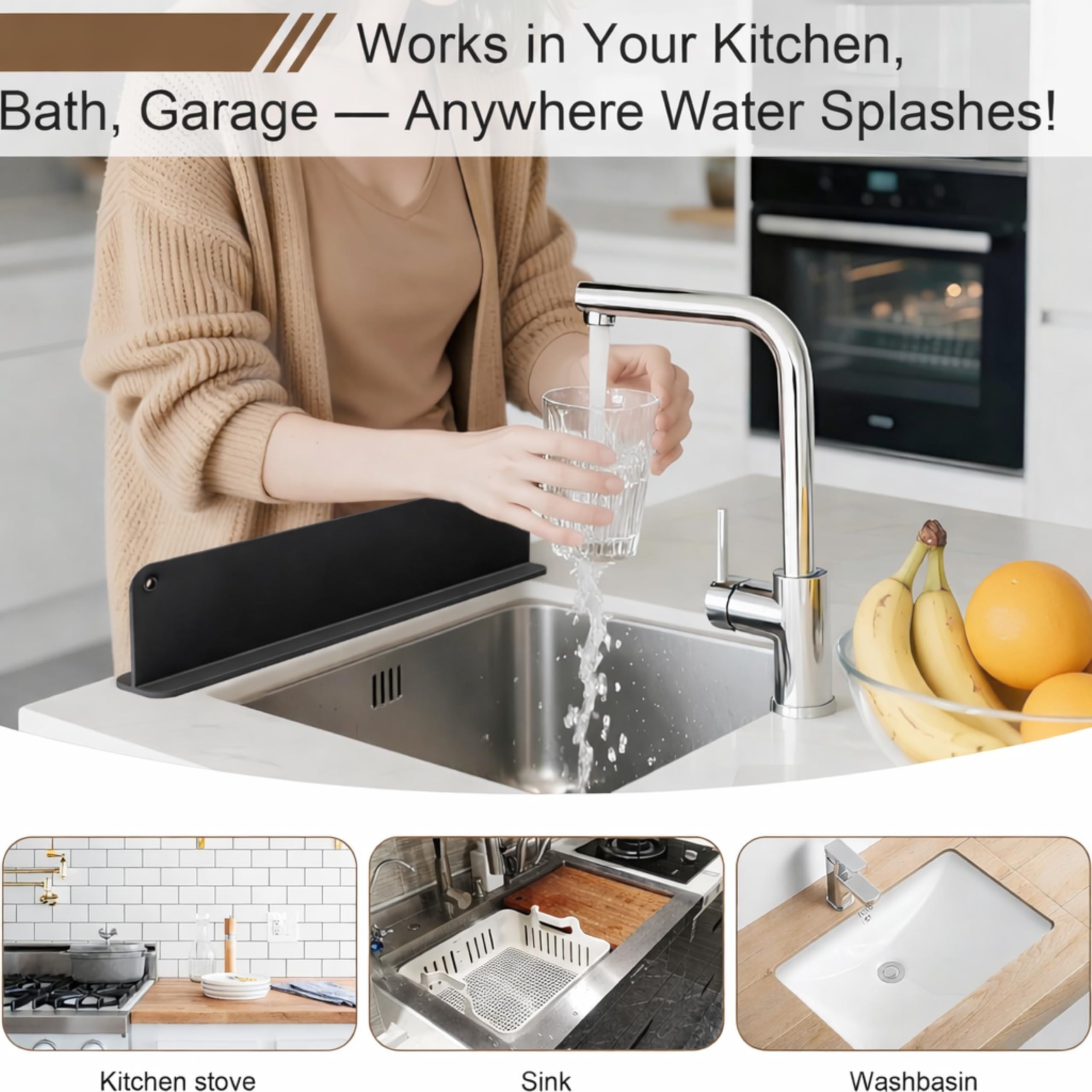 Silicone Sink Splash Guard 40 CM for Indian Kitchens | Standard Size Anti-Splash Water Control Strip with Strong Suction Cups | Reusable Sink Edge Guard for Kitchen & Bathroom (Pack of 1)