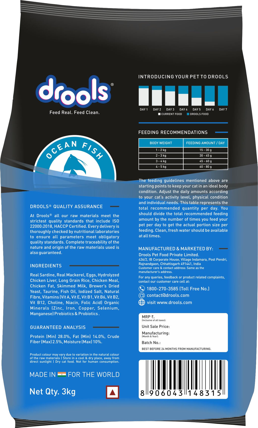 Drools Adult Dry Cat Food 3kg with 1.2kg, Total 4.2 kg Pack | Ocean Fish Flavour | Supports Vision | Promotes Cardiac Health | Enhances Skin & Coat | Maintains Urinary Tract Health