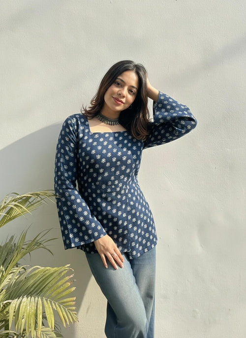 ANNI Designer Women's Viscose Printed Short Kurti (Nathiya Blue_S_Blue_Small)