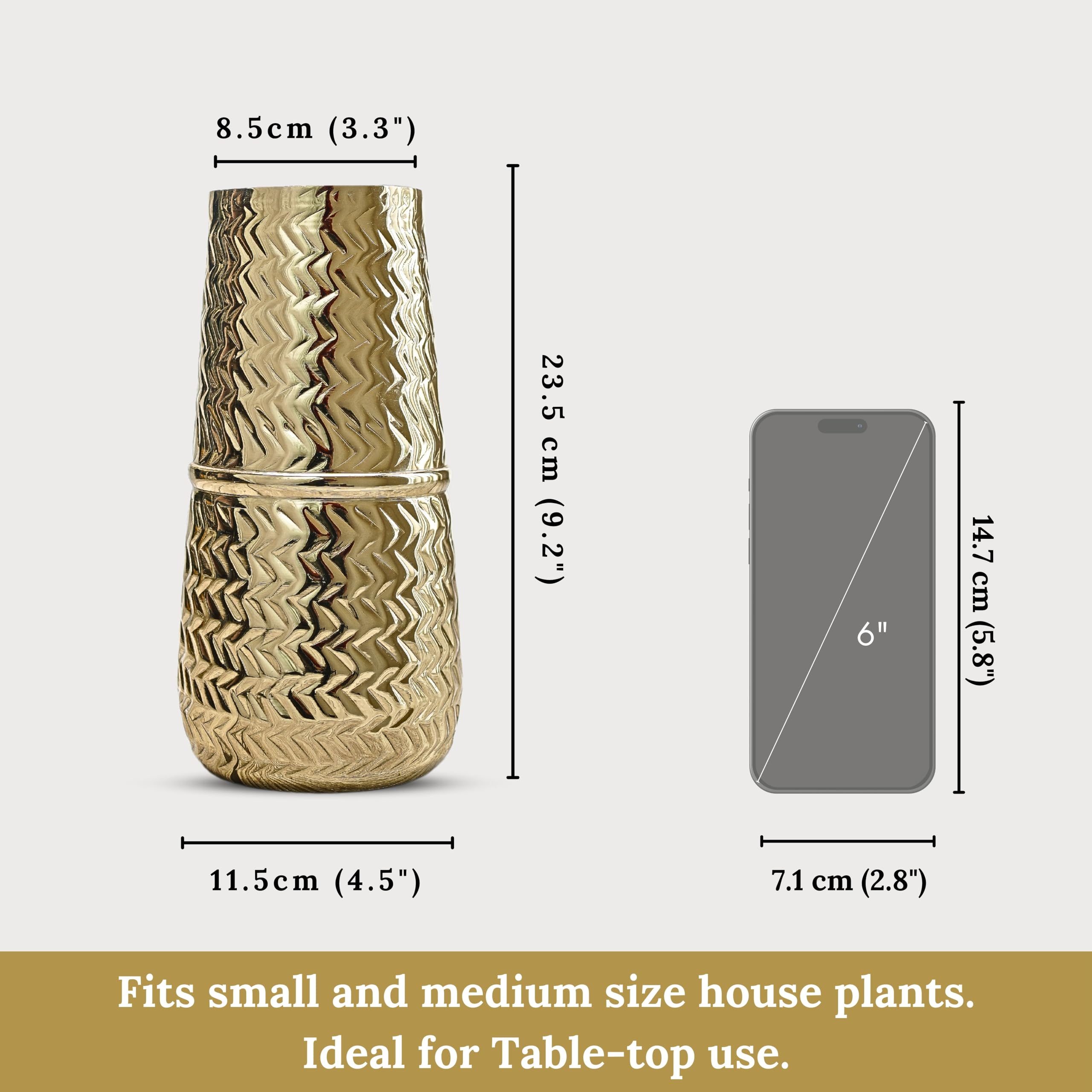 BEHOMA Arrow Engrave Metal Cylindrical Vase for Home Décor | Table Flower Pot for Valentine’s Day, Couple Gift for Wedding Anniversary, Birthday Decoration | 9.2" Golden, 1Pc (Flower not Included)