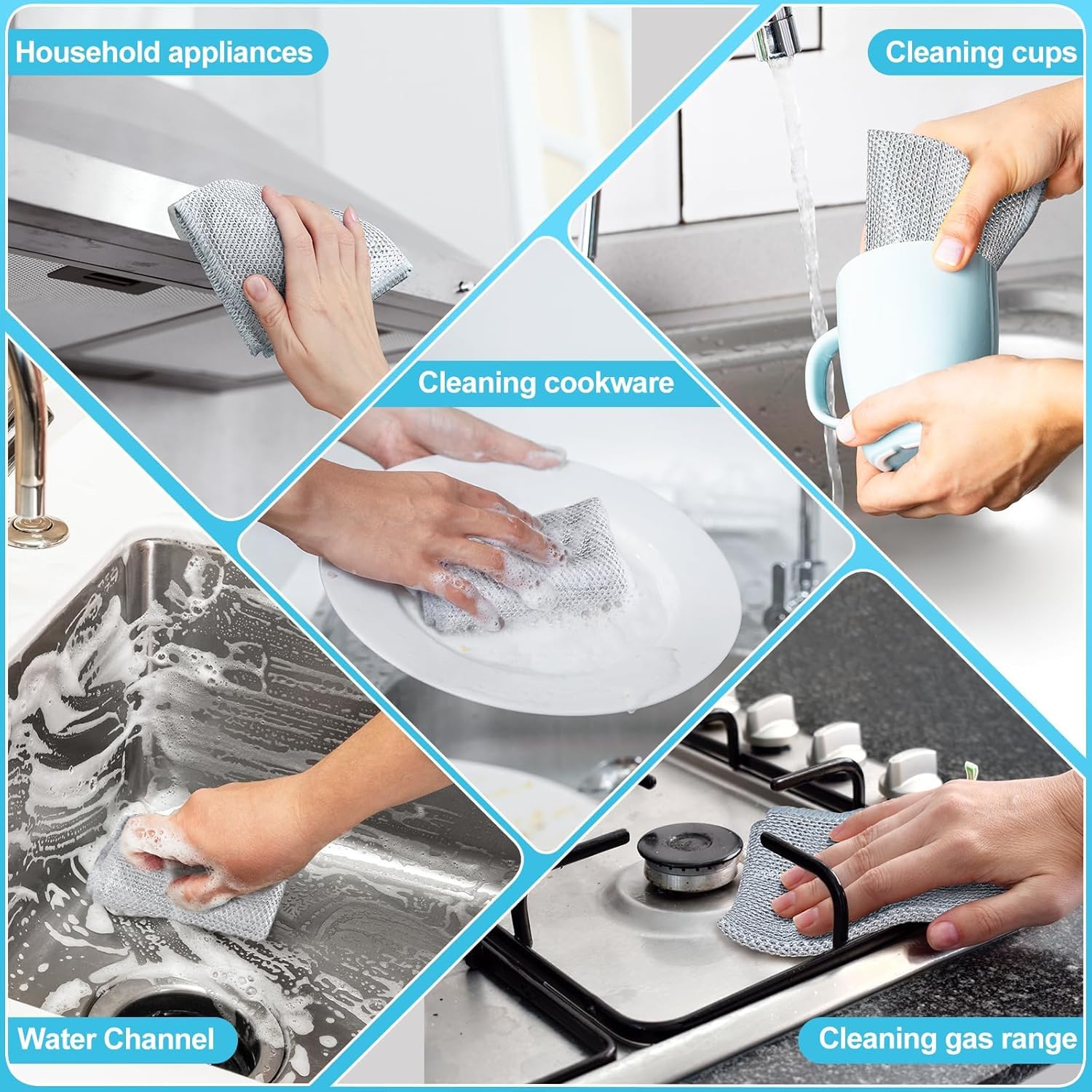 VARENYYA [ 7-pcs ] Wire Dishwashing Rags for Wet and Dry Non-Scratch Steel Wool Scrubber,Cleaning Pads Multi-use Kitchen Wipes, Stainless Steel Miracle Cleaning Cloths Scrub Sponges