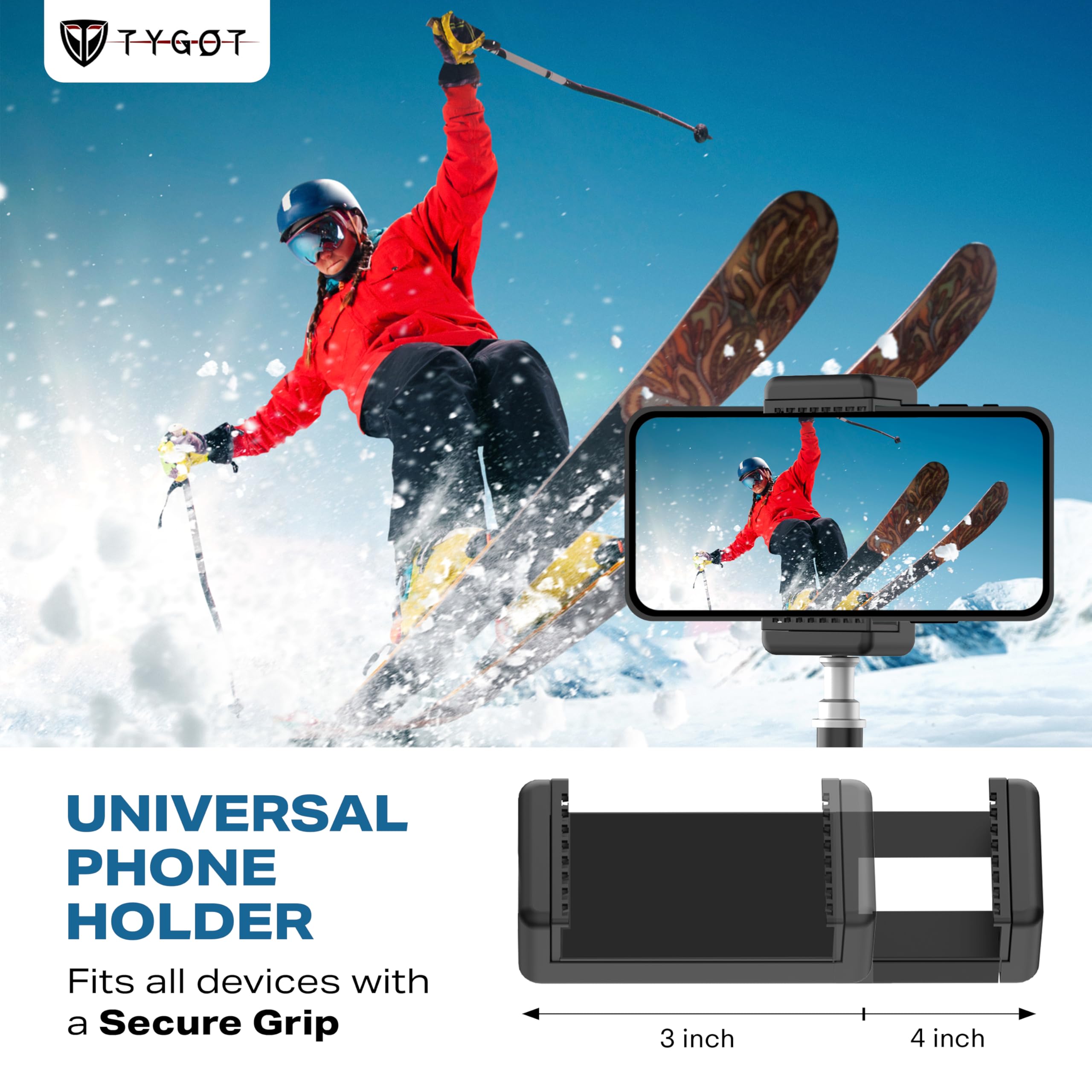 Tygot Lightweight & Portable Portable 7 Feet (84 Inch) Long Tripod Stand with Adjustable Mobile Clip Holder for All Mobiles & Cameras (Black)