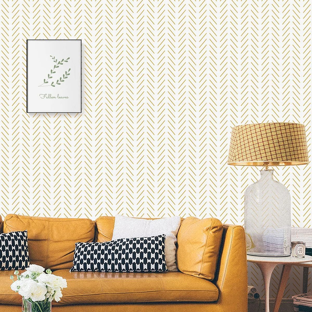 TEKCOOL Beige and White Peel and Stick Wallpaper Modern Herringbone Contact Paper Bathroom 17.7inch x 118.1inch Geometric Removable Wall Paper Peel and Stick Self Adhesive Contact Paper