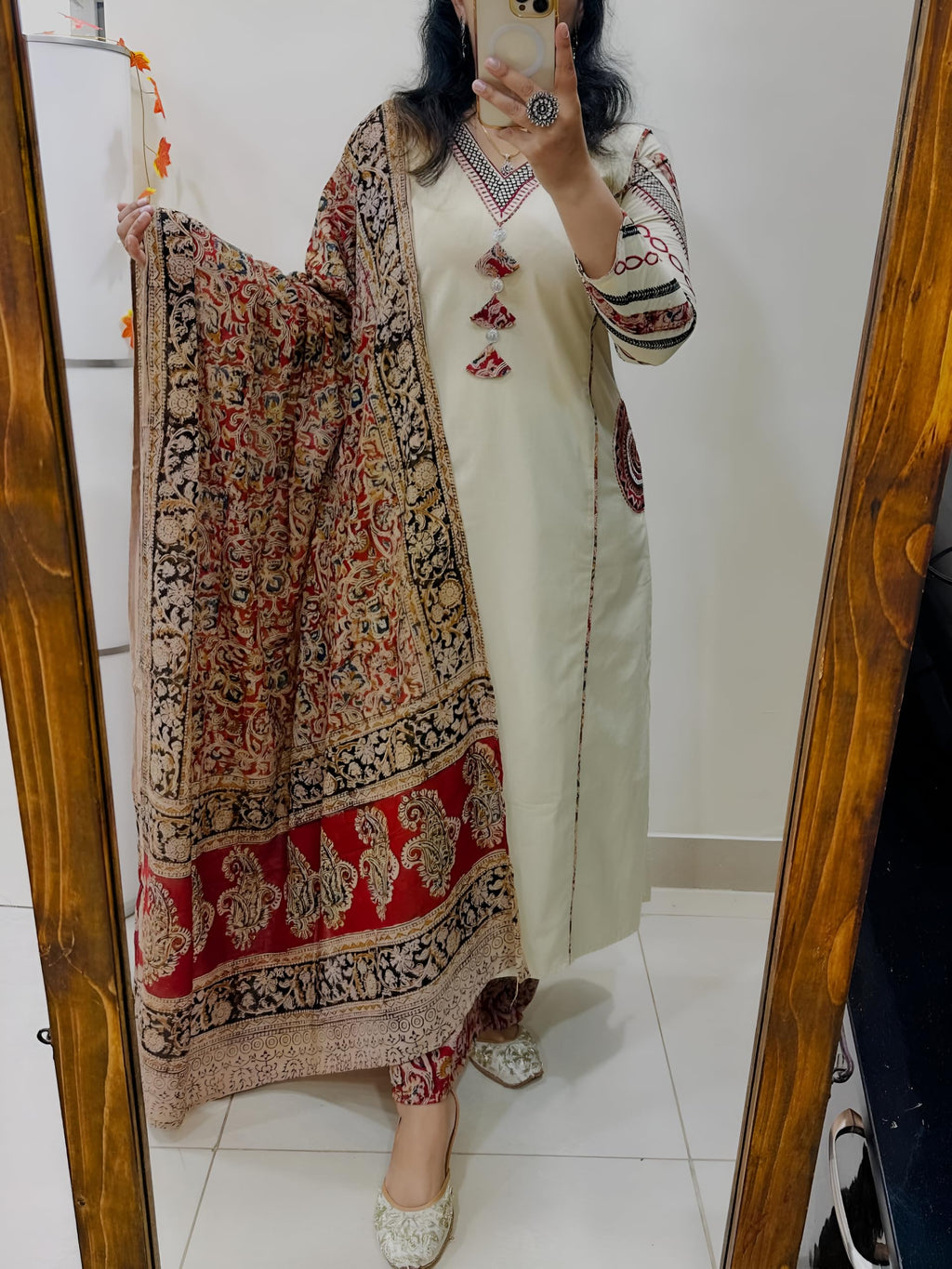 BHARVITA Women's Cotton Embroidered Anarkali Kurta and Palazzo with Dupatta Set (in, Alpha, M, Regular, Chiku)