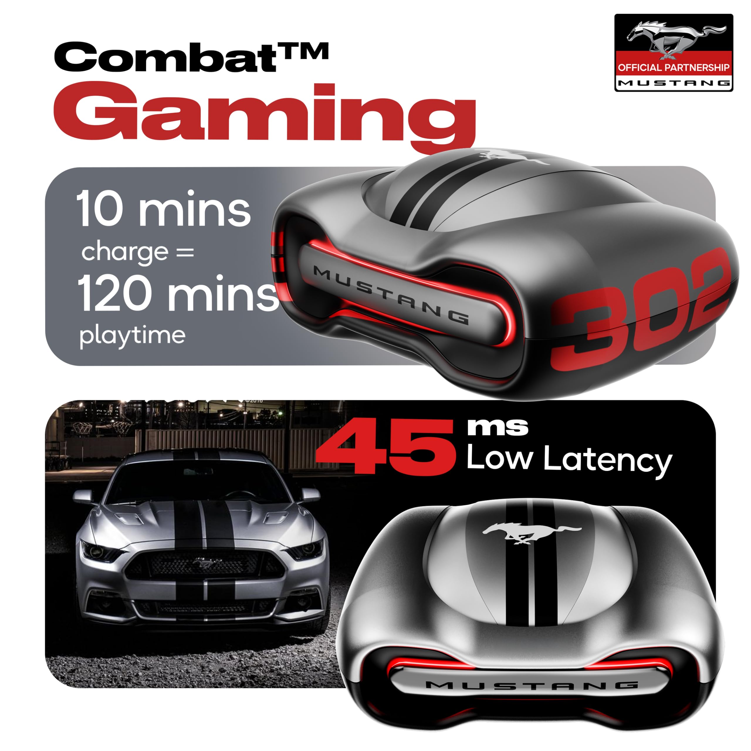 GOBOULT Mustang Torq Wireless in Ear Earbuds with 60H Playtime, App Support, Quad Mic ENC, 45ms Low Latency, 13mm Driver, Breathing LEDs, Made in India Ear Buds Wireless (Silver)