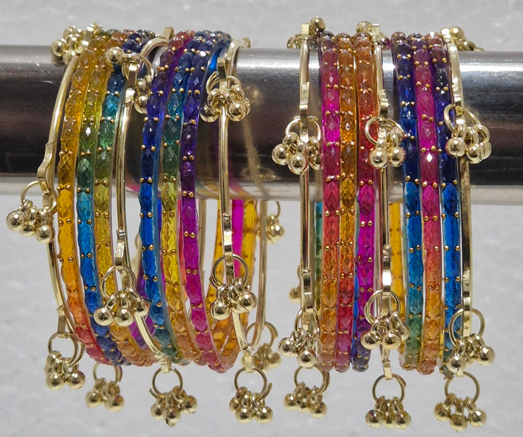kashmiri ghangharoo glass bangle Set For Women And Girls | Light Weight Bangles | Traditional Transparent Fancy Glass Chudi Set for Wedding, Party (18 Bangles) (MULTI, 2.4)