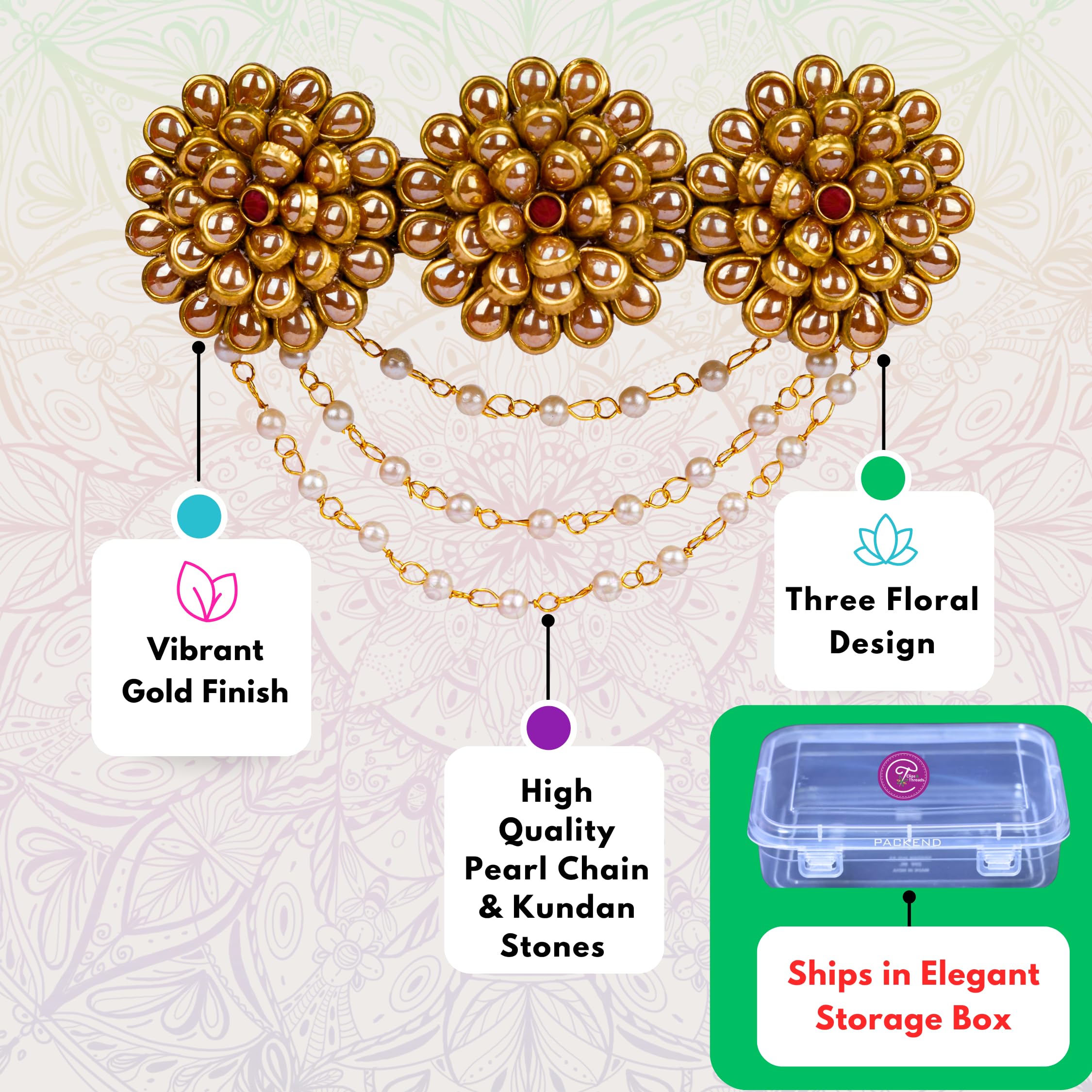 Elegant Floral Hair Clips for Women, Girls & Kids – Pearl & Gemstone Decorated Center Barrette, Lotus Design, Decorative Hair Accessories, Indian Ethnic Hair Jewelry, Gift for Women (Gold)