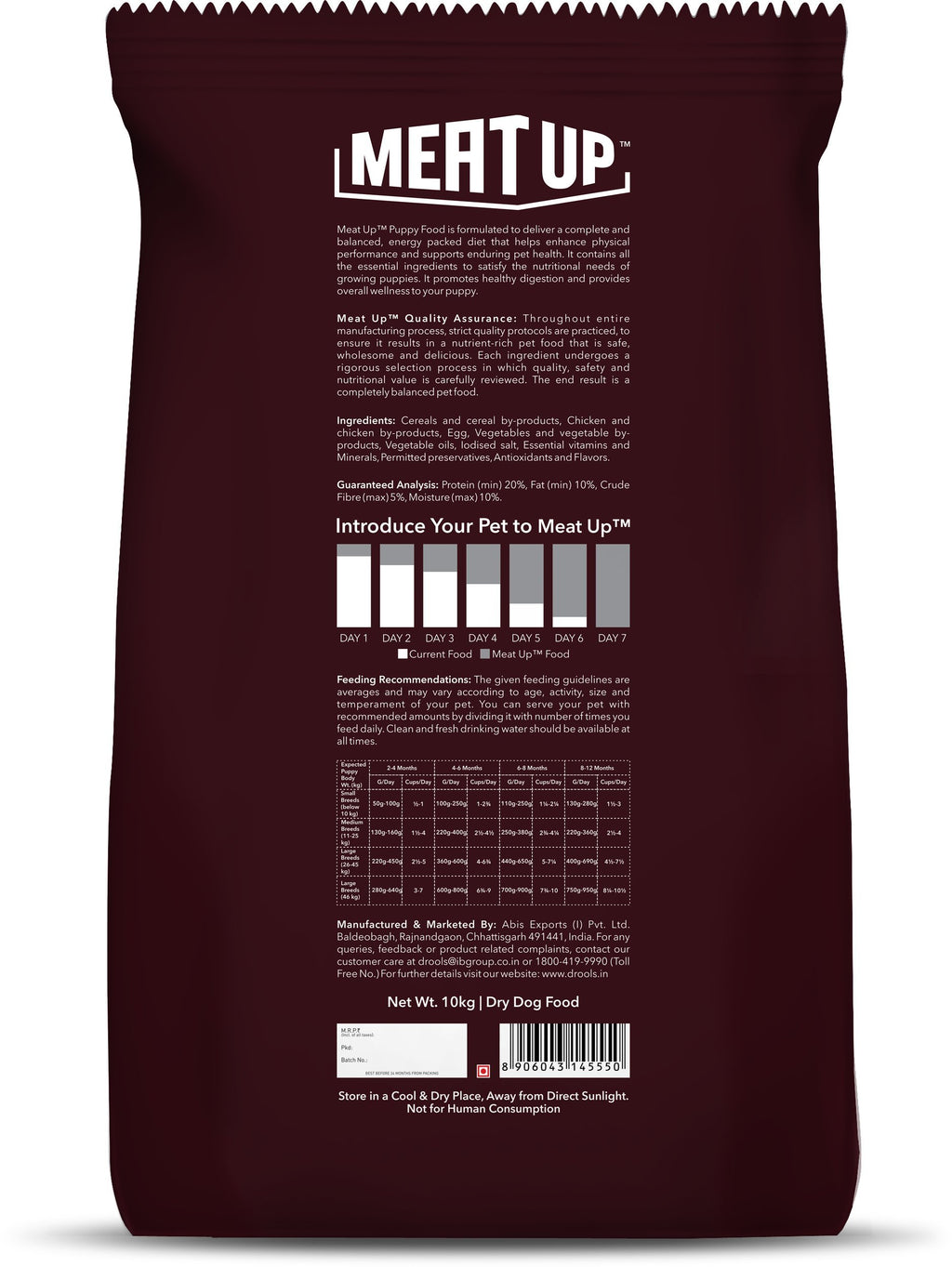 Meat Up Puppy Dry Dog Food 20kg (10kg + 10kg) | Real Chicken Flavor | Supports Brain & Nervous System Development | Promotes Digestive Health | Enriched with Vitamins and Minerals