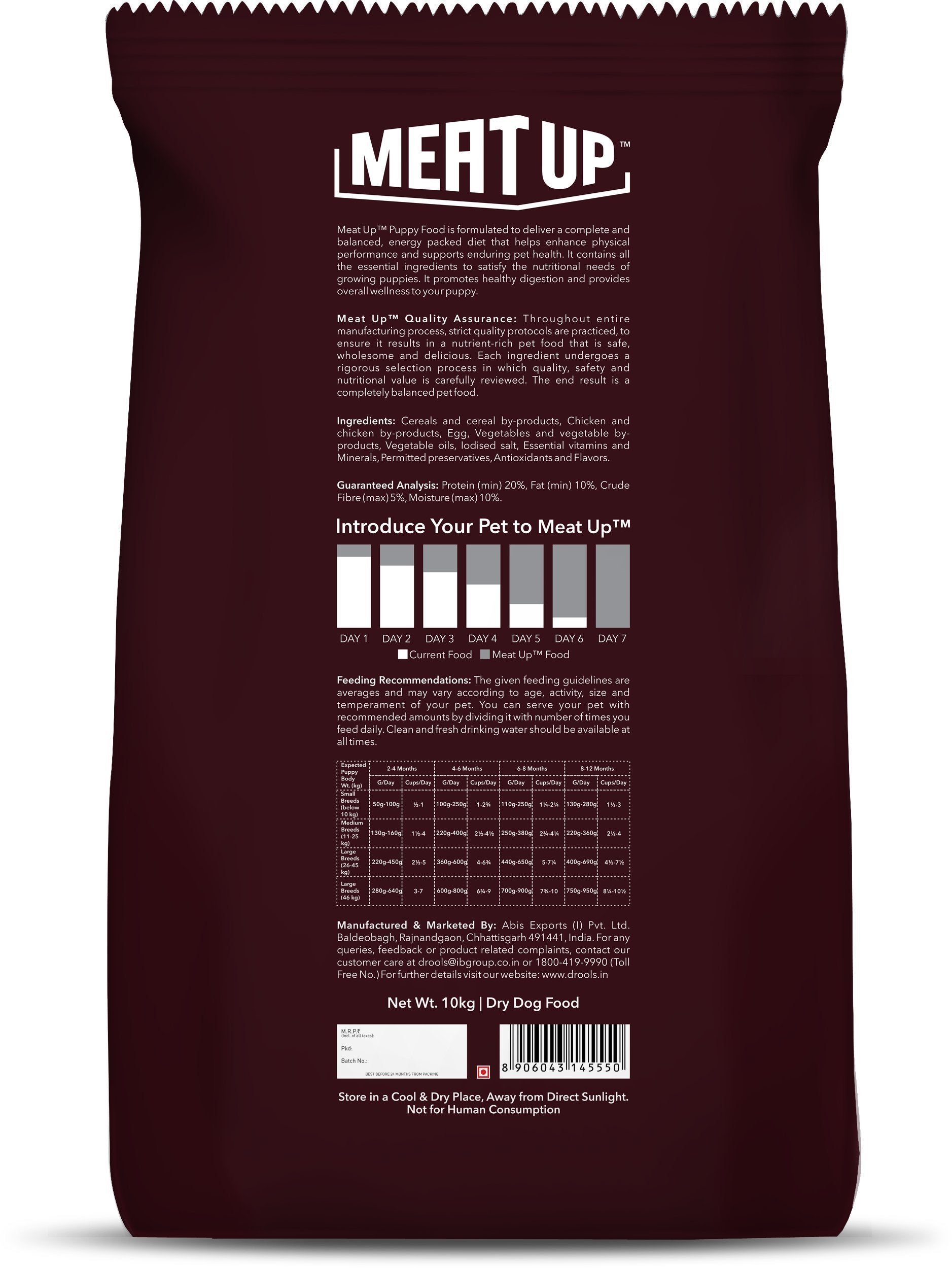 Meat Up Puppy Dry Dog Food 20kg (10kg + 10kg) | Real Chicken Flavor | Supports Brain & Nervous System Development | Promotes Digestive Health | Enriched with Vitamins and Minerals