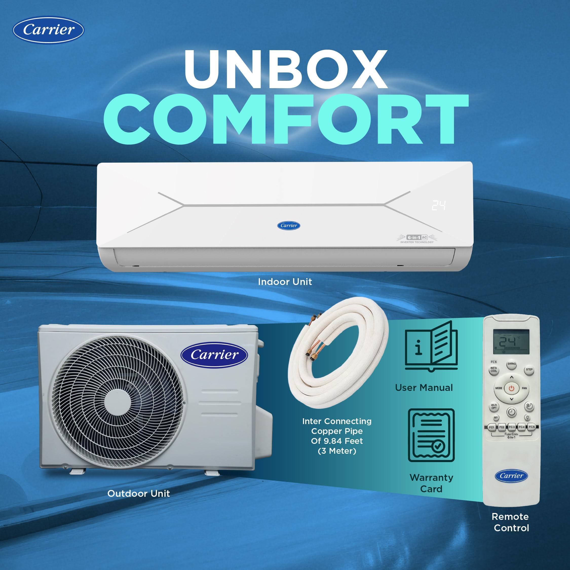 Carrier 1.5 Ton 5 Star, New Star rated, Flexicool Inverter Split AC (Copper, Convertible 6-in-1 with Smart Energy Display, Insta Cool, Auto Clean and PM 2.5 Filter, ESTER EDGE Gxi-CAI18EE5R36F0, White)