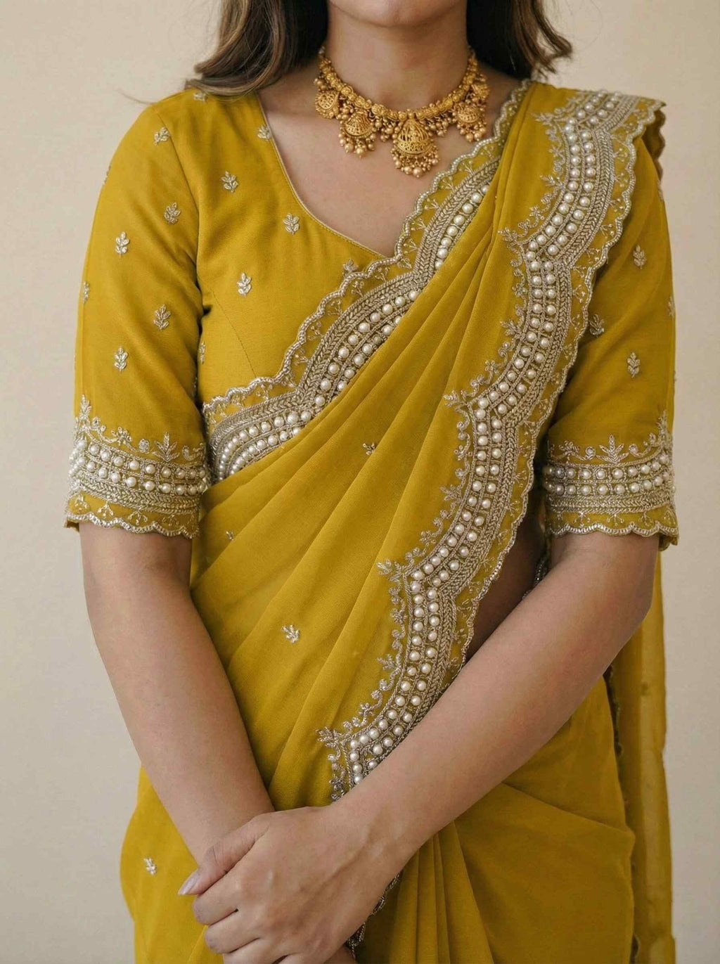 Shiv Textiles Women's Star Georgette Embroidery Work (CM-939-YELLOW)