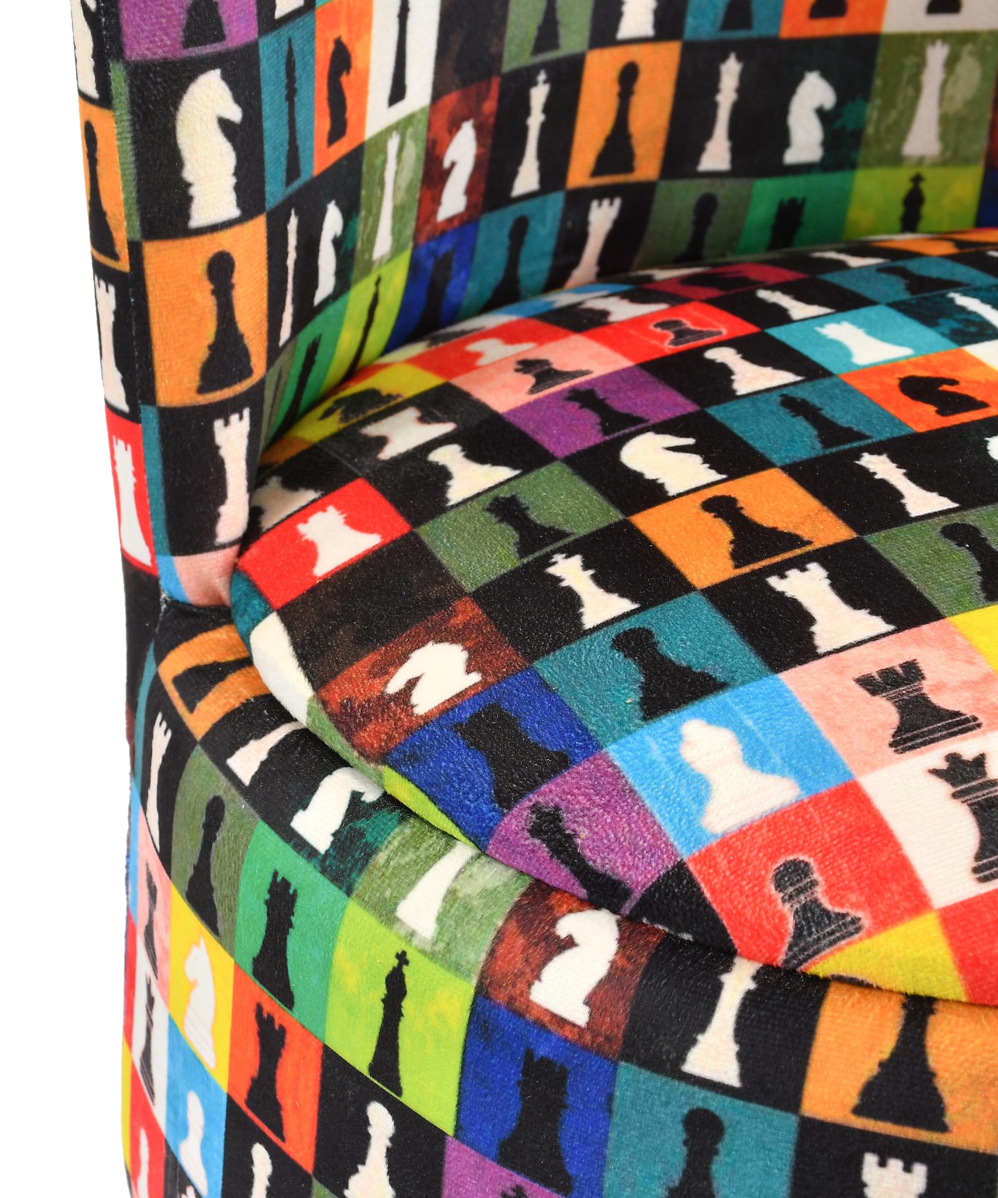 NACIA Elegant Velvet Printed Ottoman Chair | Dressing Table Chair for Bedroom Makeup Room Decor | Modern Upholstered Ottoman with Wooden Legs for Living Room & Home (18x18x32 Inches, Multi Chess)