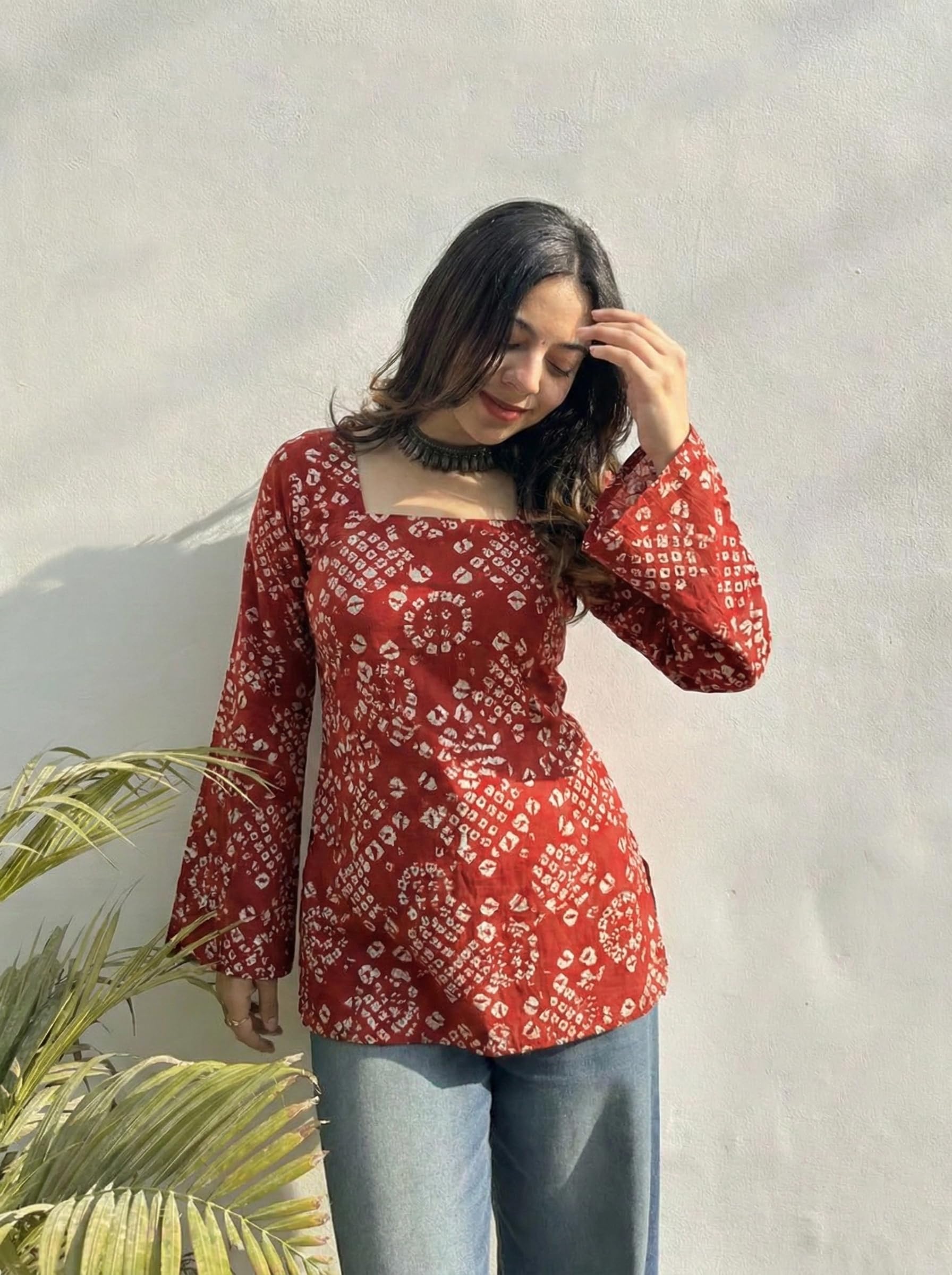 ANNI Designer Women's Viscose Blend Printed Short Kurti (NABILA RED_S_Red_Small)