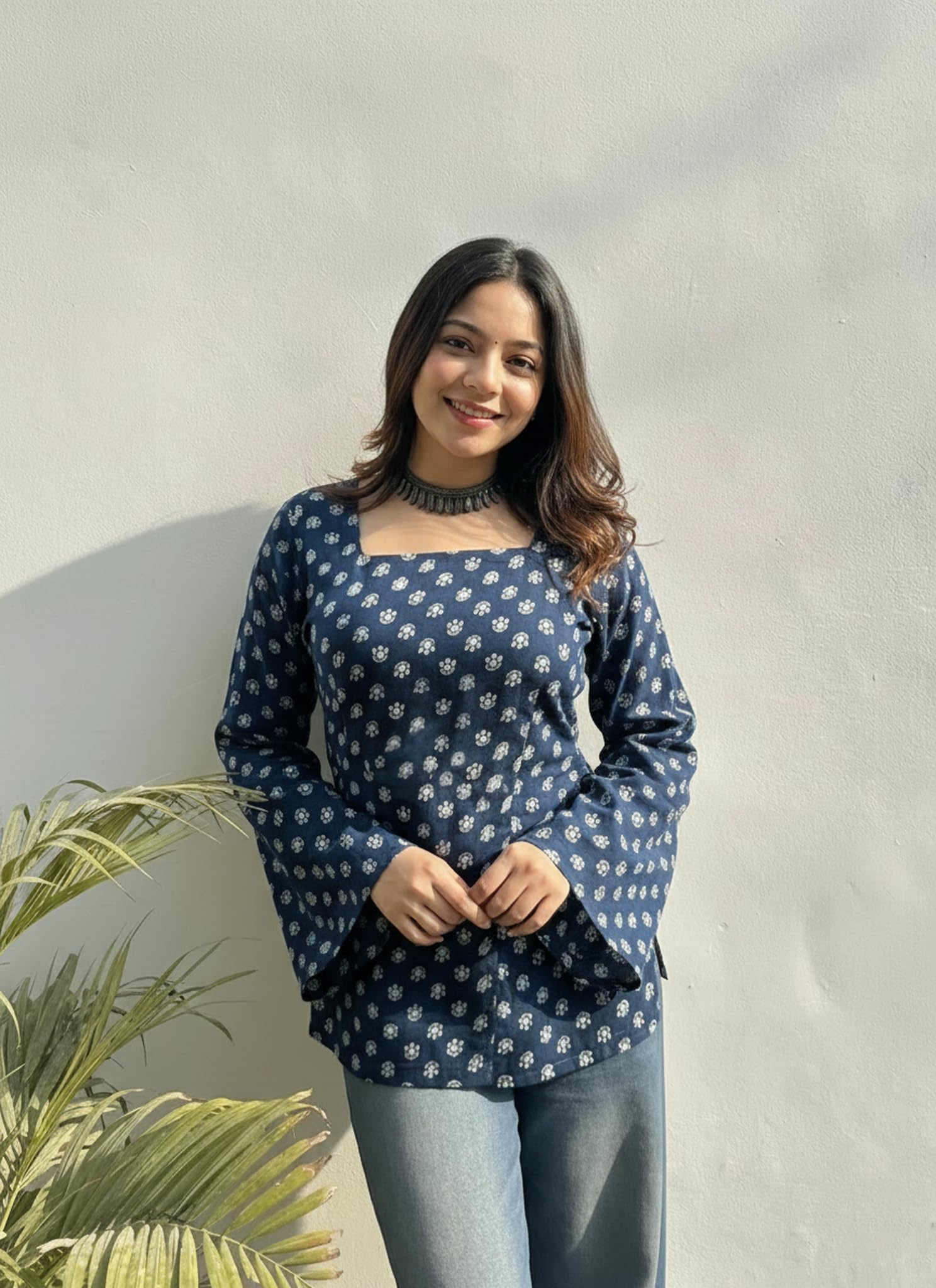 ANNI Designer Women's Viscose Printed Short Kurti (Nathiya Blue_S_Blue_Small)