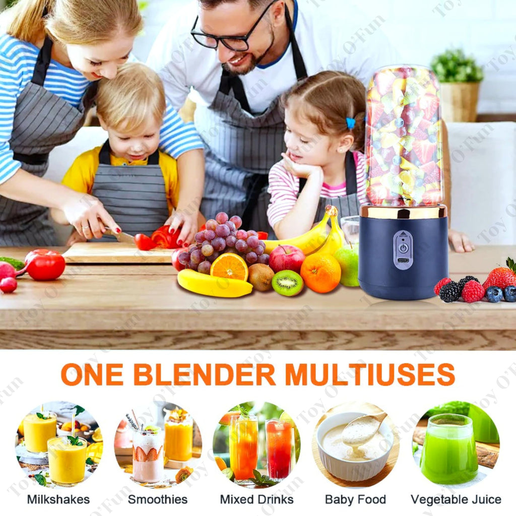 Portable Blender – Electric Juicer & Smoothie Maker with 6 Stainless Steel Blades, 3-Speed Gears, USB Rechargeable 1500mAh Battery, Personal Mini Fruit Mixer Cup for Home, Travel & Gym (Multicolor-2)