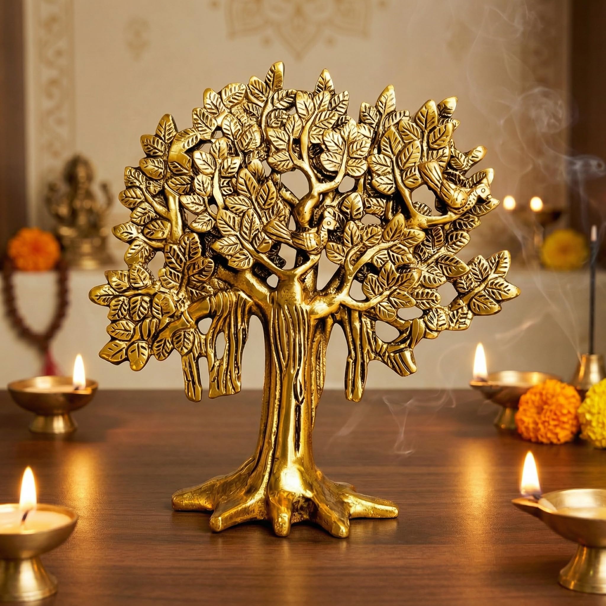 Shineyou Brass Kalpavriksha Tree 7.5 Inch | Vastu Tree of Life for Wealth & Prosperity | Premium Home Decor & Gift Item for Housewarming, Office, Living Room