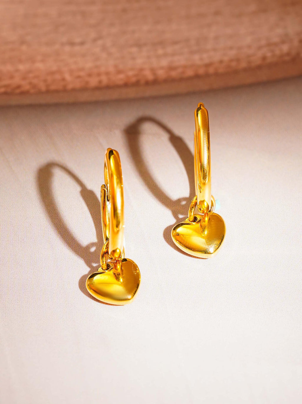 NAITRA 18K Gold Plated Heart Earrings for Women & Girls | Hoops, Studs & Huggies | Waterproof and Anti Tarnish Jewellery | Valentines Gift for Girlfriend | Gifts for Women | 1 Year Warranty* (Gold Heart Hoop Drop)