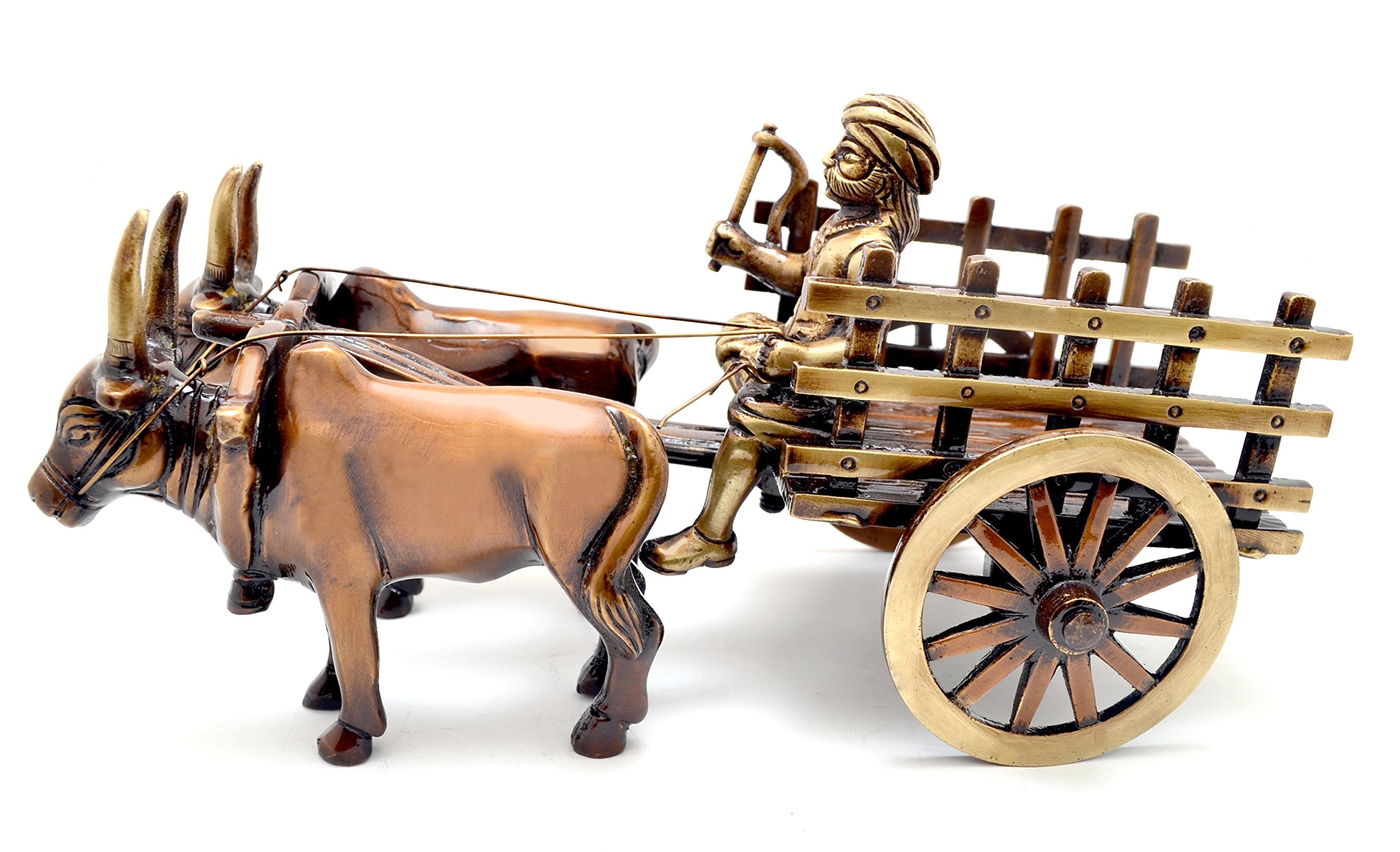 Two Moustaches Vintage Bullock Cart Design Brass Decor Showpiece, Weight - 1.8 Kg, Home Decor Items for Living Room, Show Pieces for Home Decor, Aesthetic Room Decor Items, 9 Inches, Pack of 1