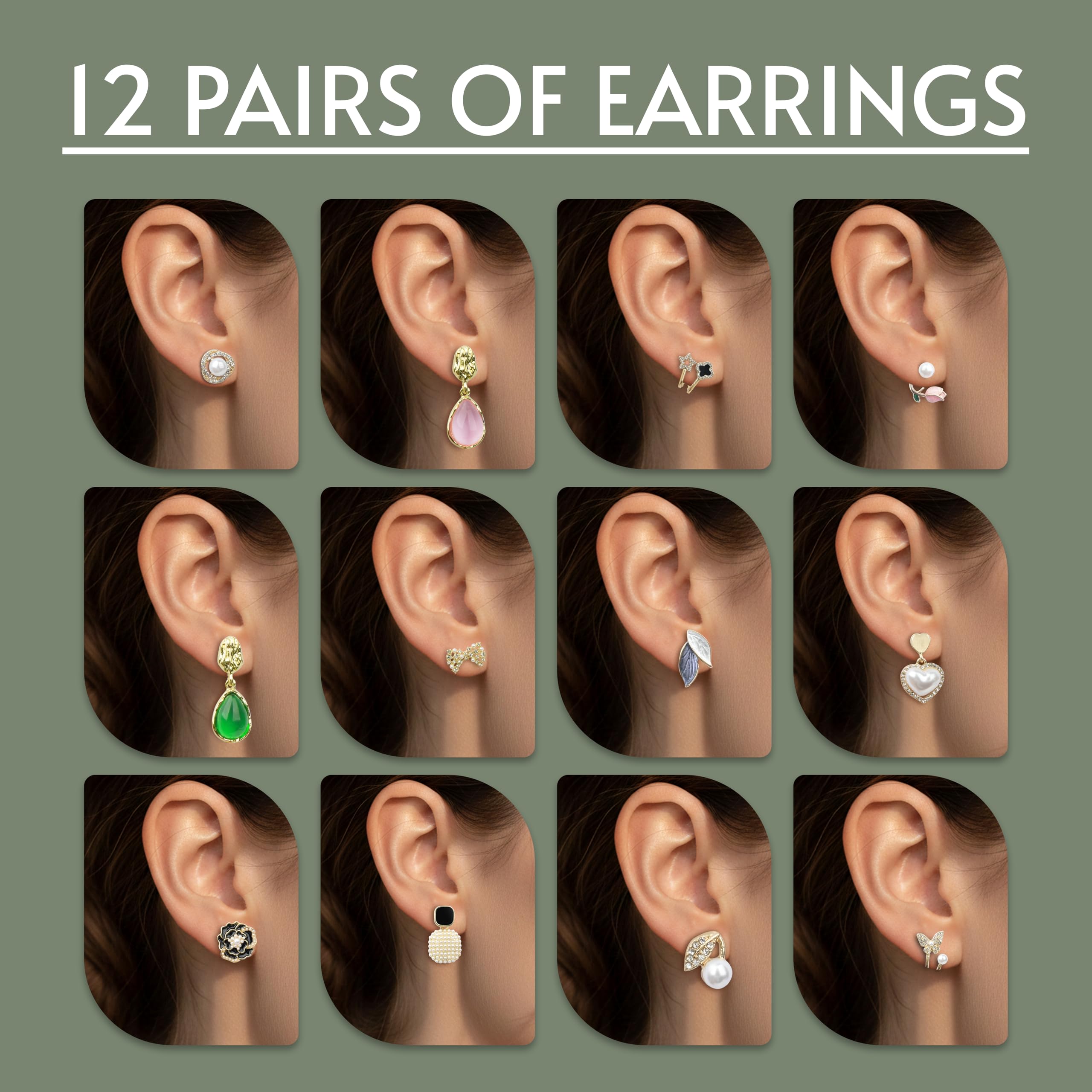 MakeYourGift Pretty Pairings 12 Pairs Earrings Set for Women with Jewellery Box | Stylish Stud, Pearl, Drop & Designer Earrings | Premium Gift Set for Girls | Birthday, Anniversary, Engagement