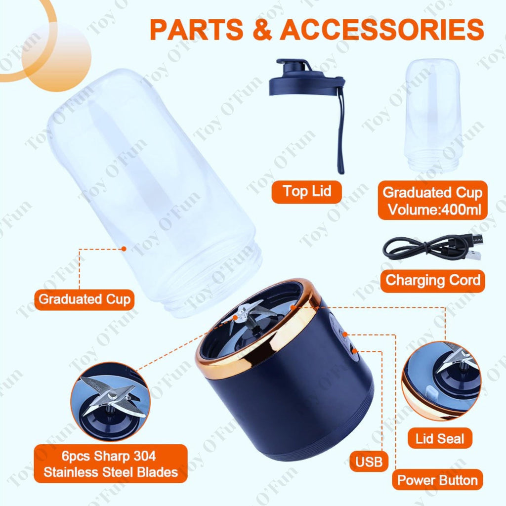 Portable Blender – Electric Juicer & Smoothie Maker with 6 Stainless Steel Blades, 3-Speed Gears, USB Rechargeable 1500mAh Battery, Personal Mini Fruit Mixer Cup for Home, Travel & Gym (Multicolor-2)