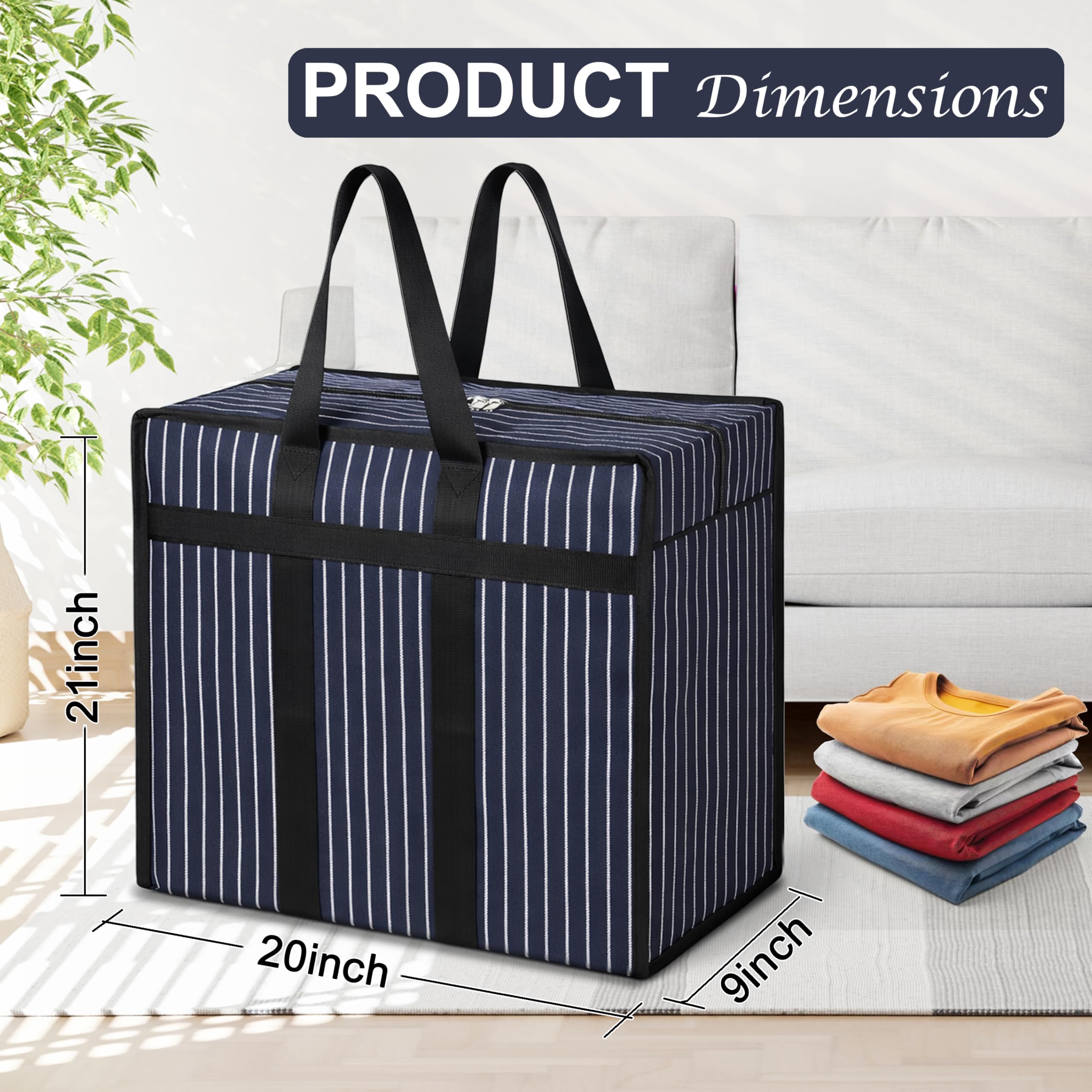 Match Made 2PK Extra Large Heavy Duty Canvas Storage Organizer Bag with Zip | Multipurpose Jhola Thaila with Strong Handles & Base for Home Storage, Travel, Laundry & Wardrobe – Black