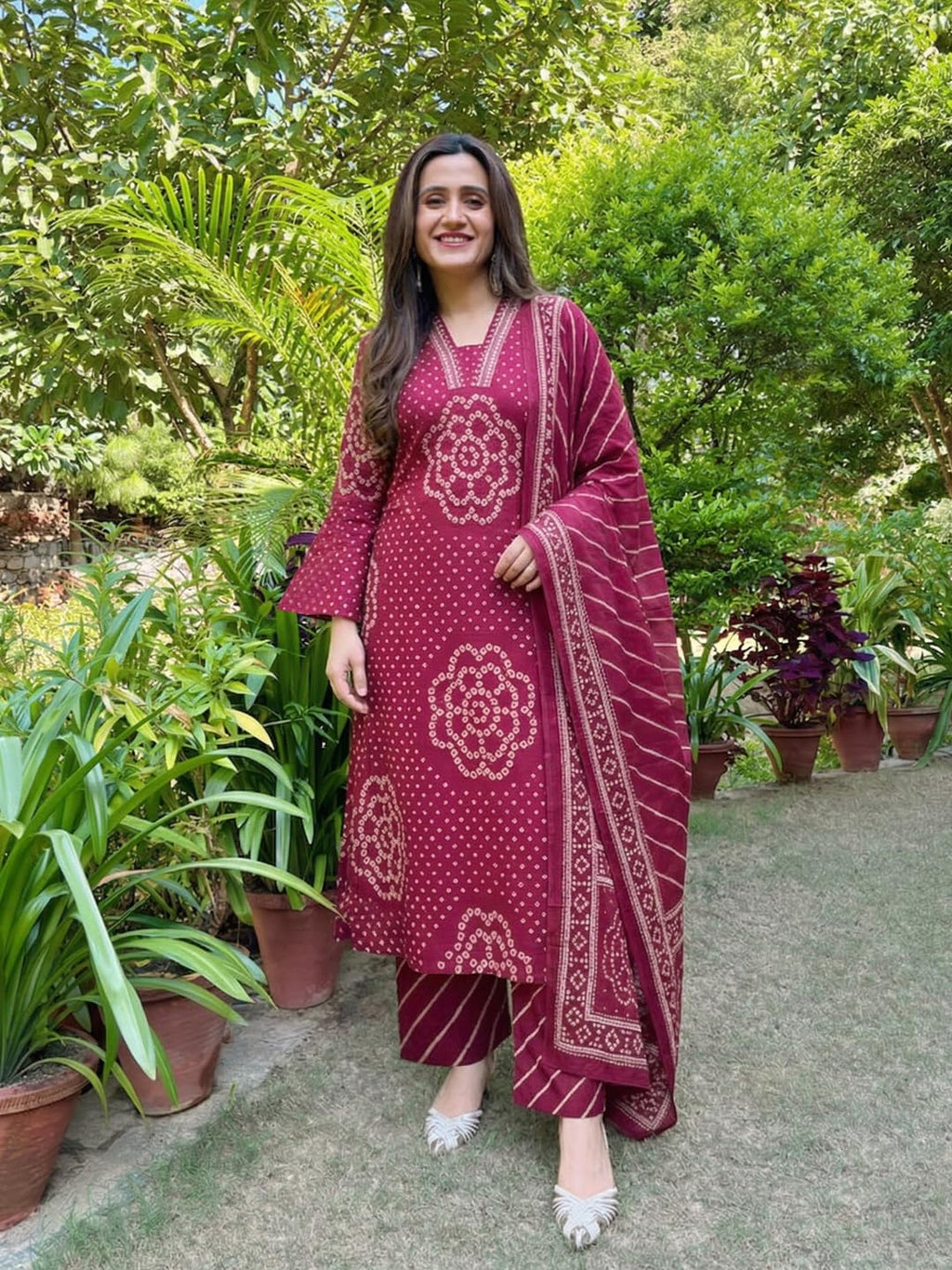 ANNI Designer Women's Viscose Anarkali Printed+Embroidered Kurta with Palazzo & Dupatta (GAGA PINK-VKS02_XL_Pink_X-Large)