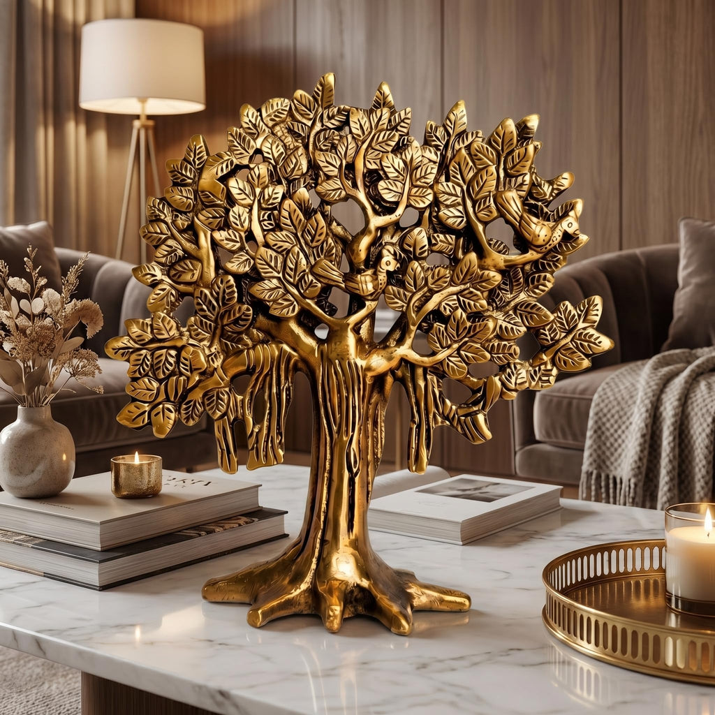 Shineyou Brass Kalpavriksha Tree 7.5 Inch | Vastu Tree of Life for Wealth & Prosperity | Premium Home Decor & Gift Item for Housewarming, Office, Living Room