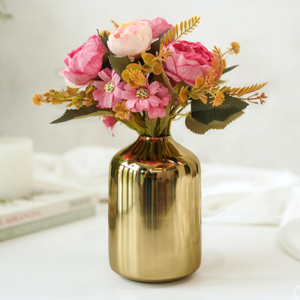 Behoma Metal Flower Vase for Home Decor Bedroom Living Room Office Wedding | Table Decorative Item for Festivals Birthday Gold (Flower Not Included, Modern)