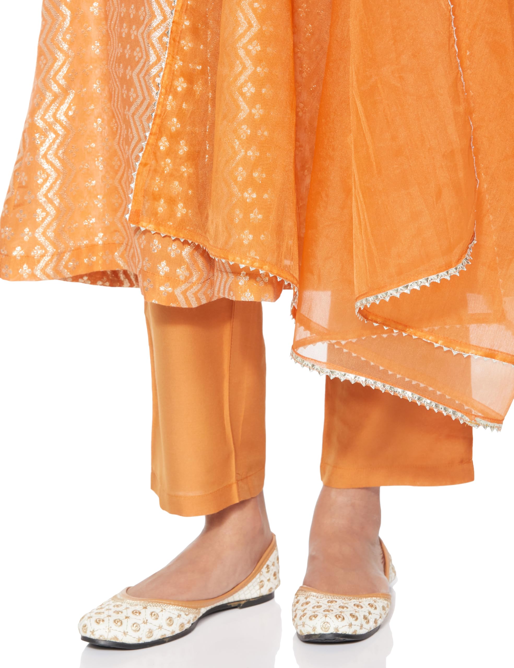 Amazon Brand - Myx Women's Embroidered Anarkali Kurta Set with Organza Dupatta in Chanderi Blend (AW25-MYX-RKM-KS-18_Rust_L)